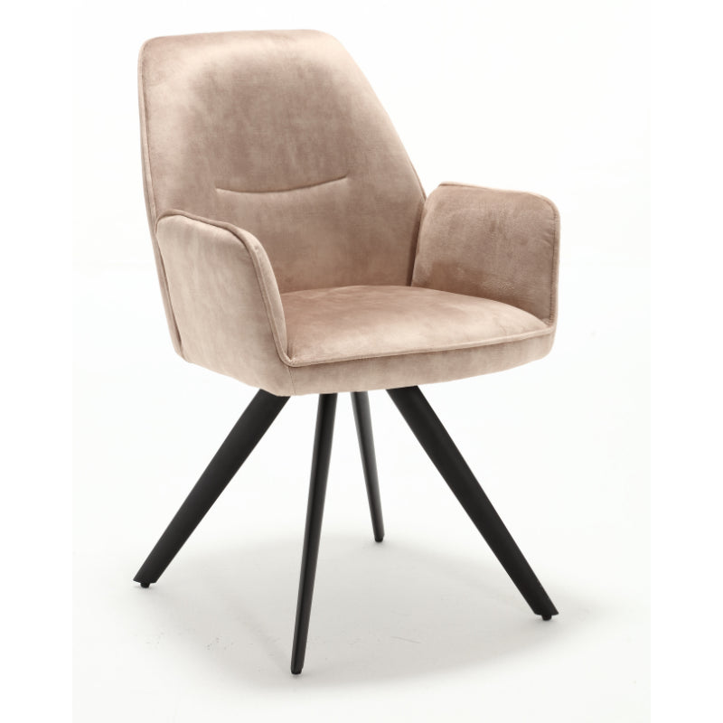 Esszimmerstuhl Oli Beige – Samt & schwarzes Metall, 60×65×89 cm, moderner Stuhl mit Armlehne für stilvolle Essbereiche