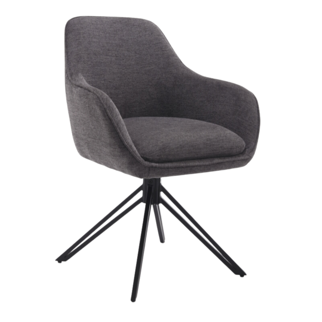 Esszimmerstuhl Jamey Anthrazit – moderner Drehstuhl 60×62×85 cm mit Memory-Rückkehr & schwarzem Metallgestell