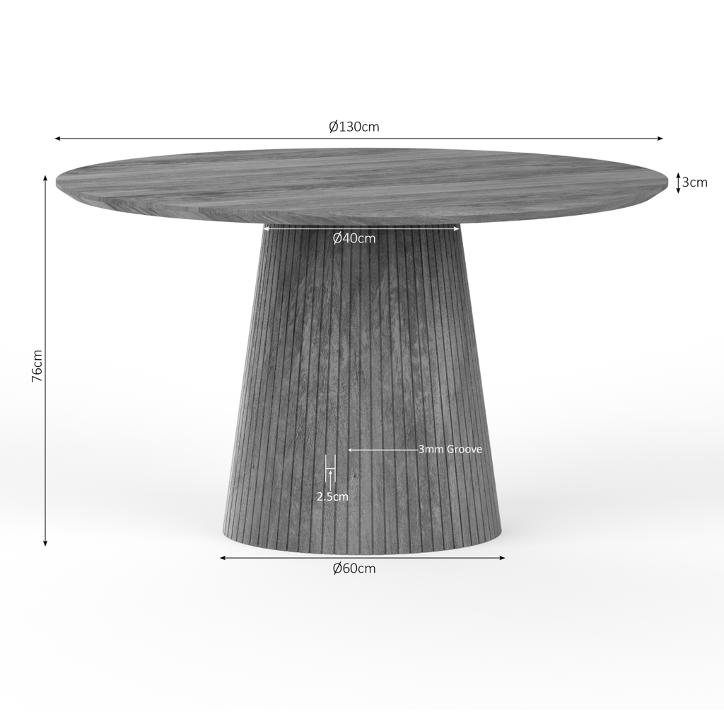 Esstisch Sole Natur Ø130x76 cm – runder Mangoholz Tisch mit Lamellenfuß, stilvoll & zeitlos