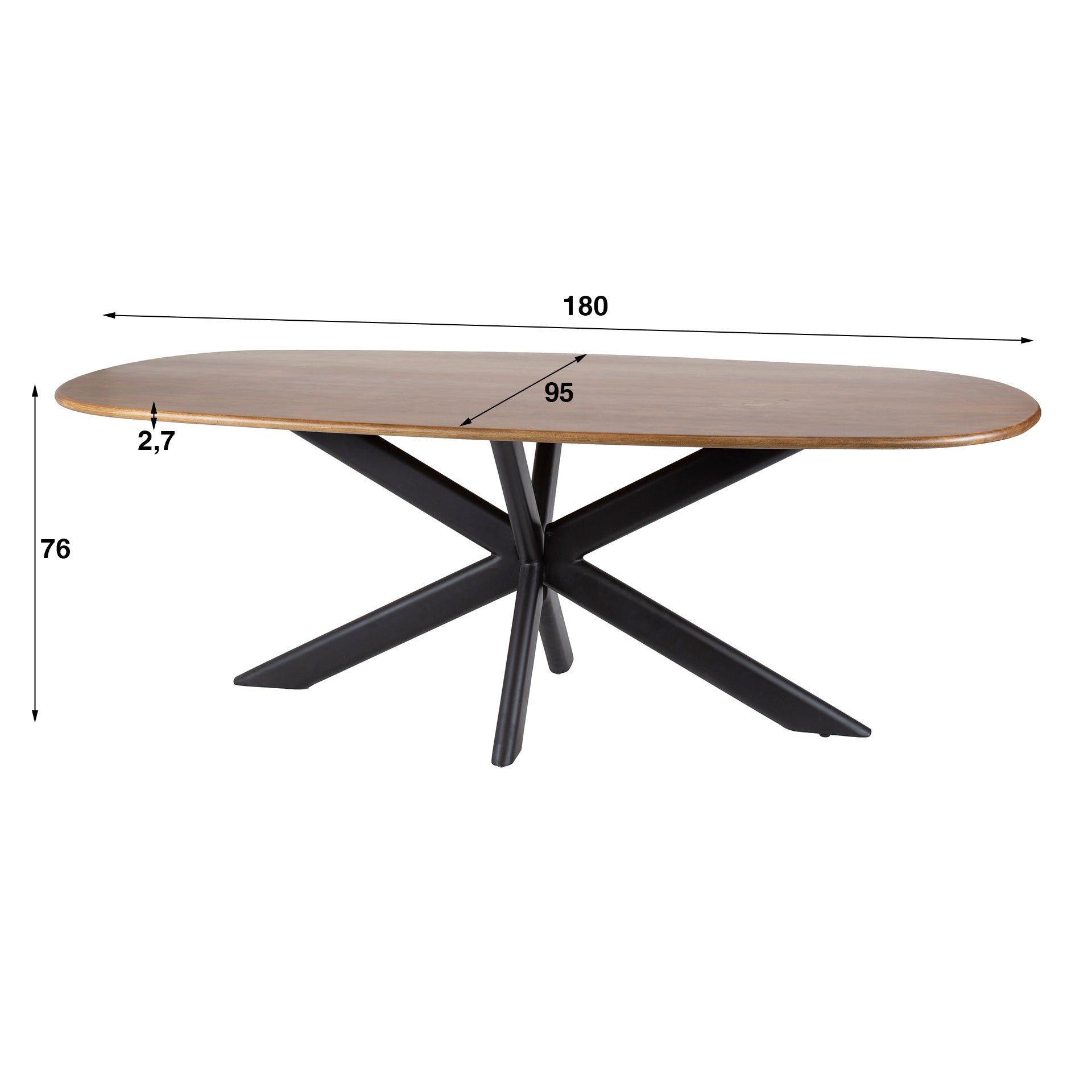 Esstisch Olvaro – Mangoholz Sand mit Spinnengestell aus Metall, 180 x 95 x 76 cm