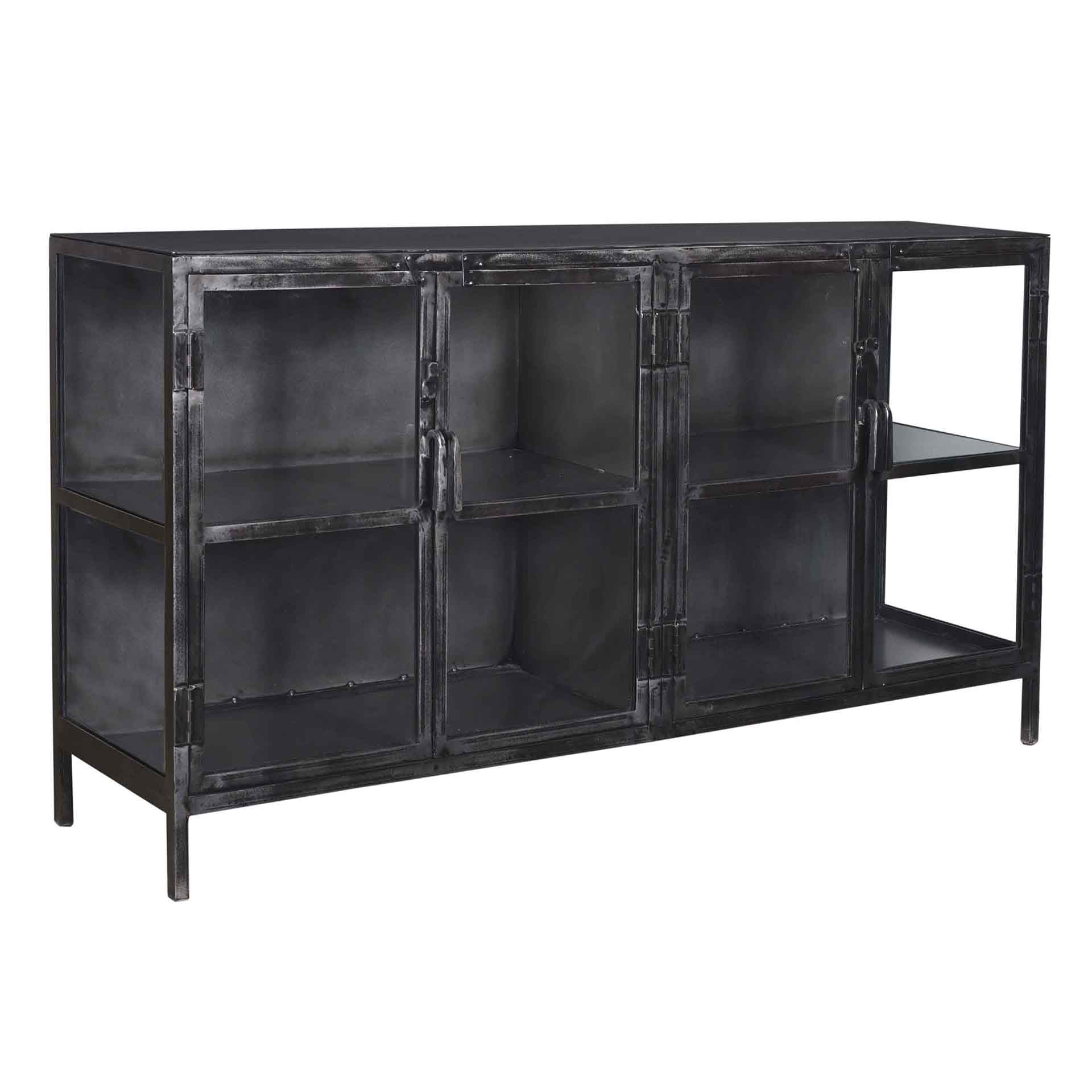 Sideboard Ferro – Metall & Glas mit 4 Glastüren & Einlegeboden, 180 x 40 x 92 cm