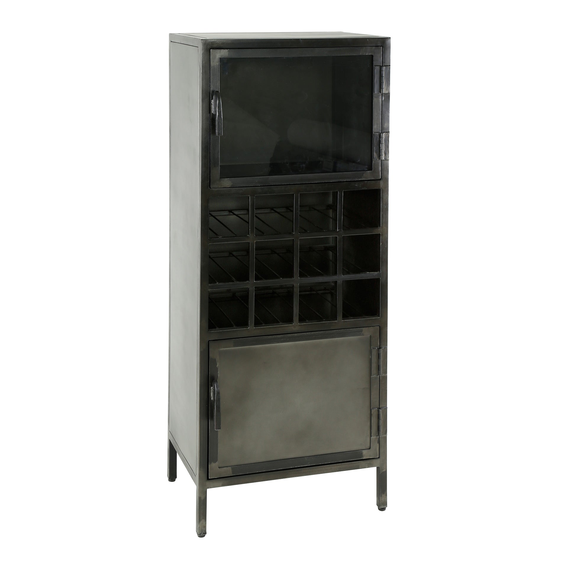 Weinschrank Ferro – Metall Gun Metal mit Glas- & Stahltür, 12 Flaschenfächer, 55 x 40 x 135 cm