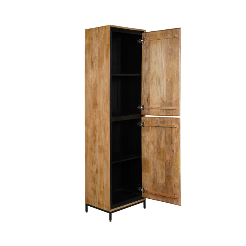 Bücherregal Rois – Mangoholz Aufbewahrungsschrank 60×220×45 cm mit Metallrahmen & 2 grifflosen Türen, modernes Design