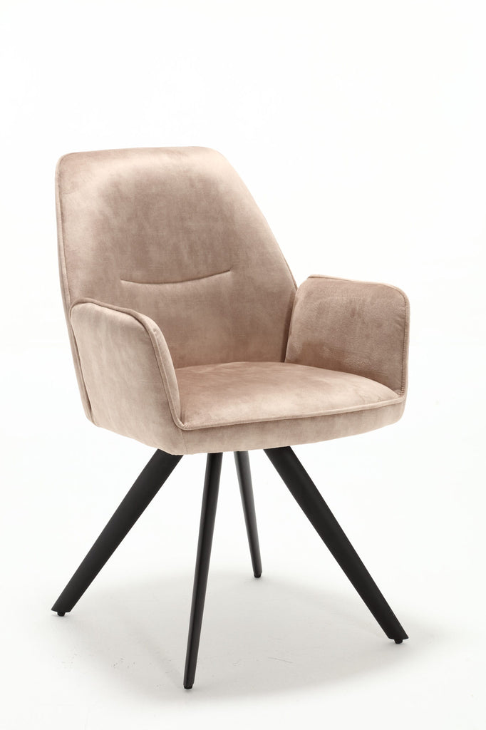 Esszimmerstuhl Oli Beige – Samt & schwarzes Metall, 60×65×89 cm, moderner Stuhl mit Armlehne für stilvolle Essbereiche