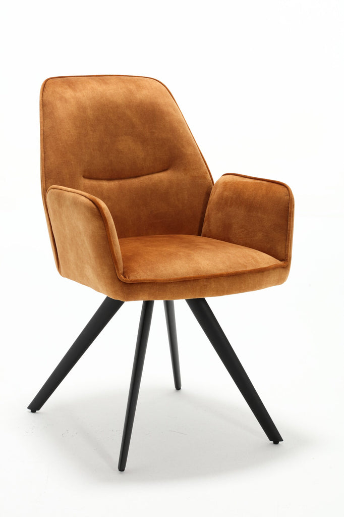 Esszimmerstuhl Oli Gold – Samt & schwarze Metallbeine, 60×65×89 cm, stilvoller Polsterstuhl mit Armlehnen