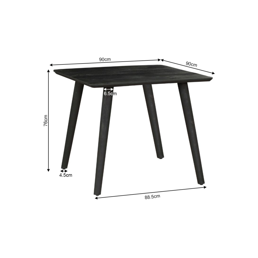 Esstisch Raven – Mangoholz mit schwarzen Designelementen, 90x90x76 cm
