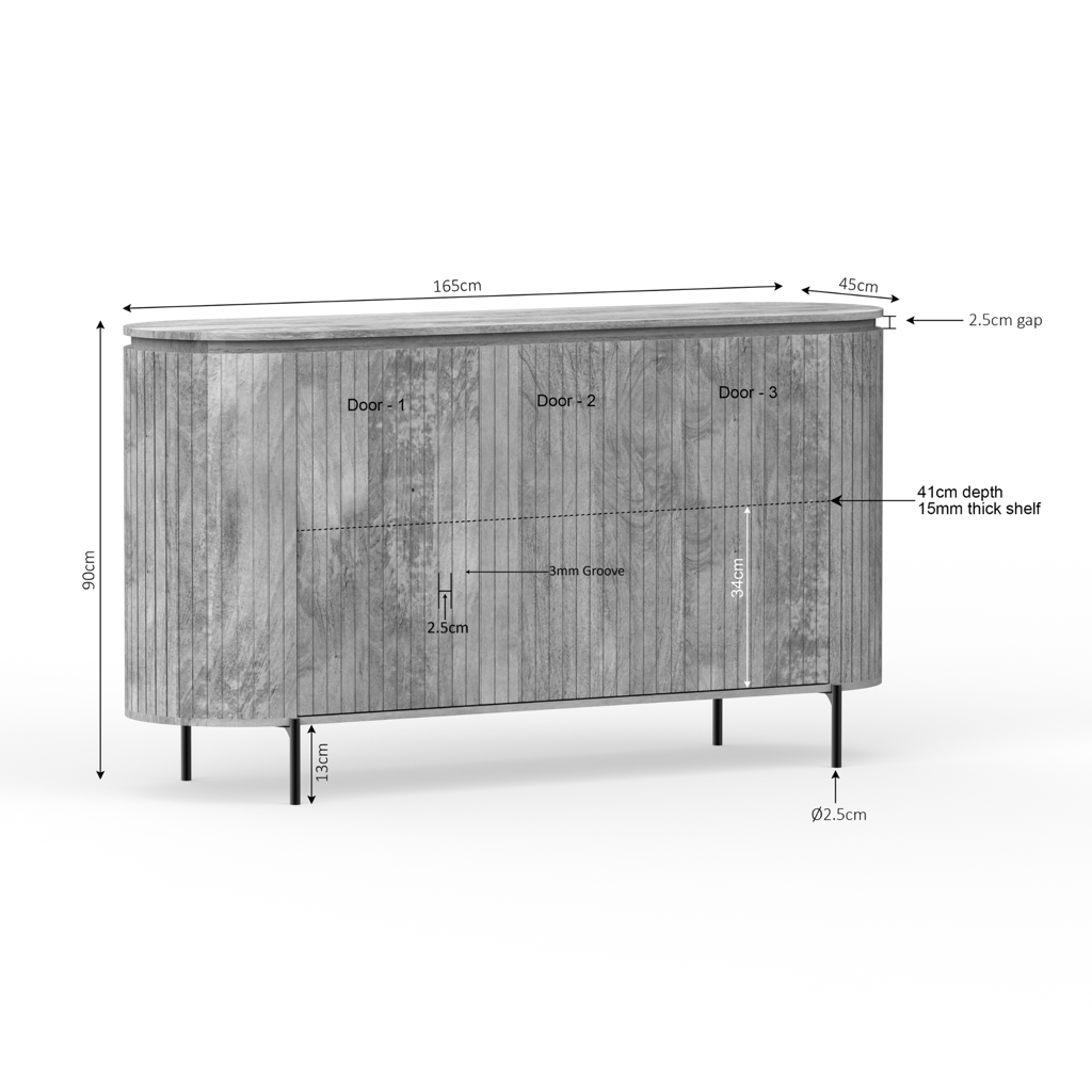 Sideboard Sole Natur – Massives Mangoholz mit Lamellentüren, 165 x 45 x 90 cm, modernes Aufbewahrungsmöbel