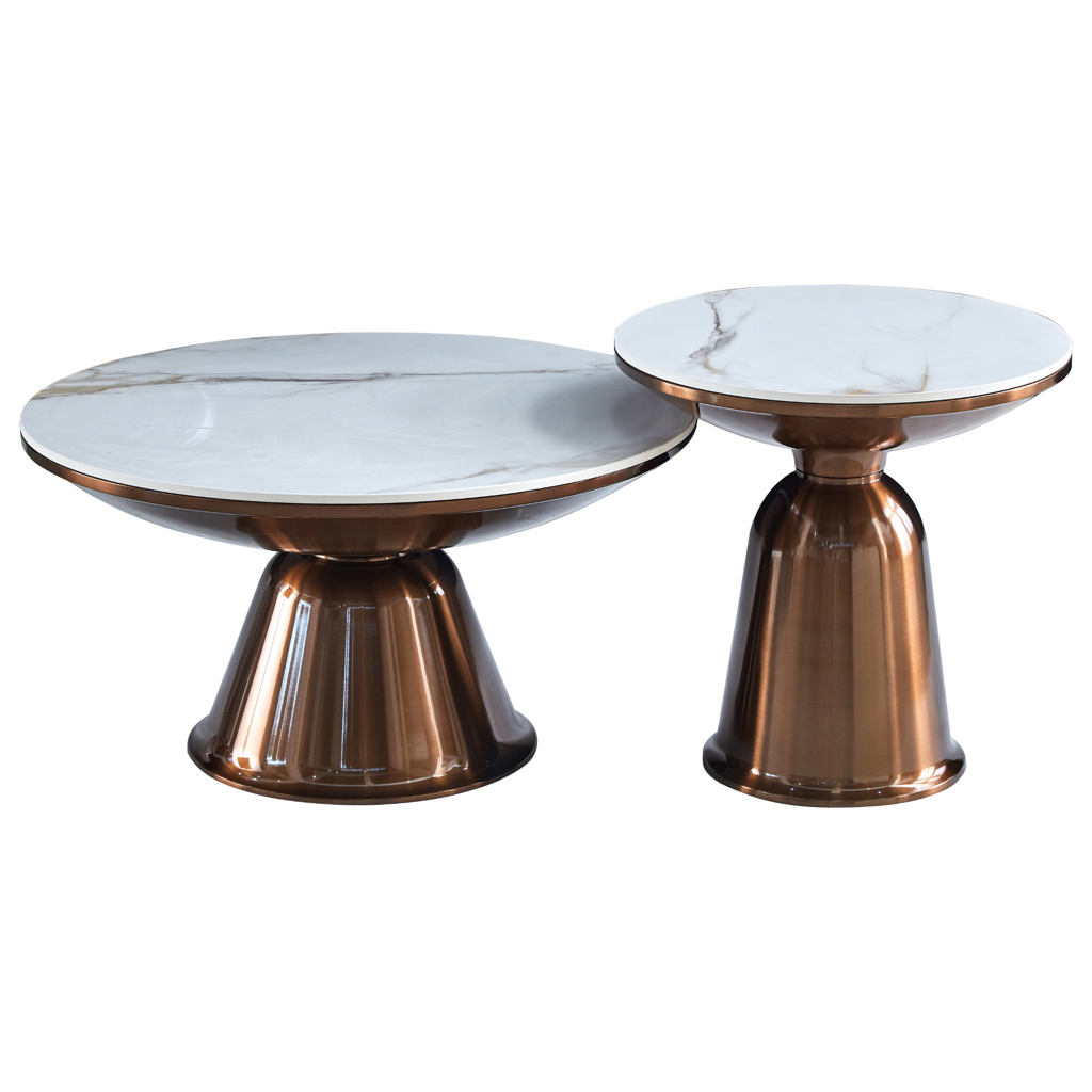Ava Couchtisch 2er-Set Marmor & Gold – Moderner Design-Couchtisch mit Metallgestell 75x75x38 & 50x50x52,5 cm
