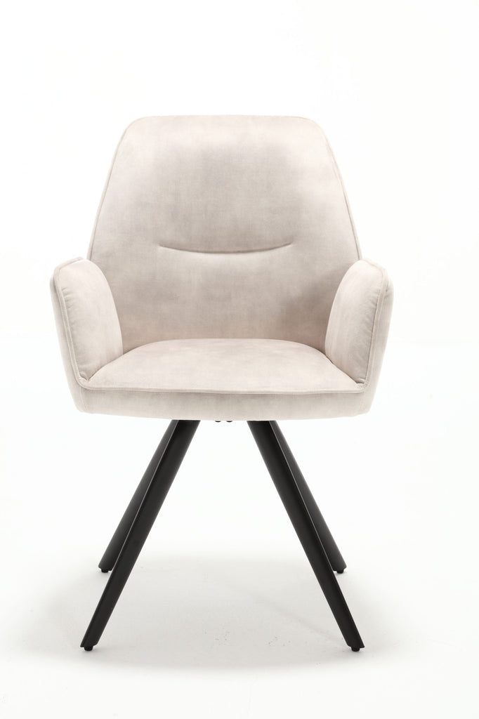 Esszimmerstuhl Oli Creme  – Samt & schwarzes Metall, 60×65×89 cm, elegantes Design mit Armlehne für stilvolle Essbereiche