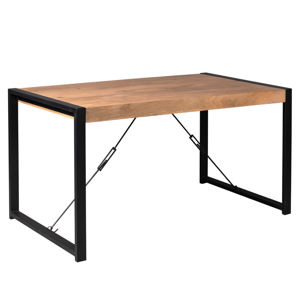 Esstisch Bori Natur – Mangoholz & Metall mit schwarzem U-Gestell, 160×80×76 cm, rechteckiger Holztisch