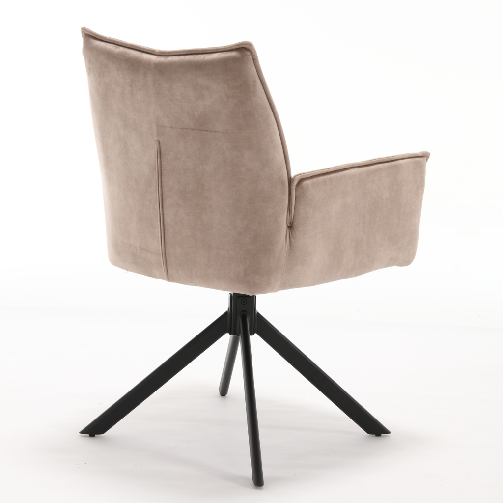 Esszimmerstuhl Daira Velvet Beige – Drehstuhl 65×56×85 cm mit Armlehnen, Memory-Rückkehr & schwarzem Metallbein