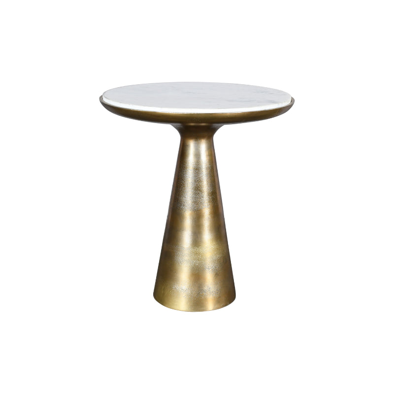 Beistelltisch Elyo – runder Couchtisch mit weißer Marmorplatte & goldfarbenem Metallfuß, 45×45×50 cm
