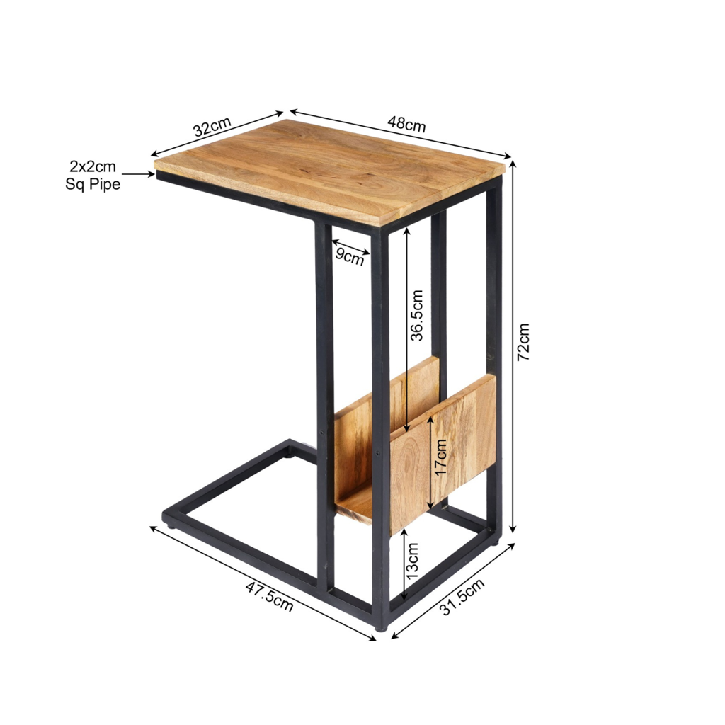 Beistelltisch Naturel High – Slider aus Mangoholz & schwarzem Metall, 32 x 48 x 72 cm