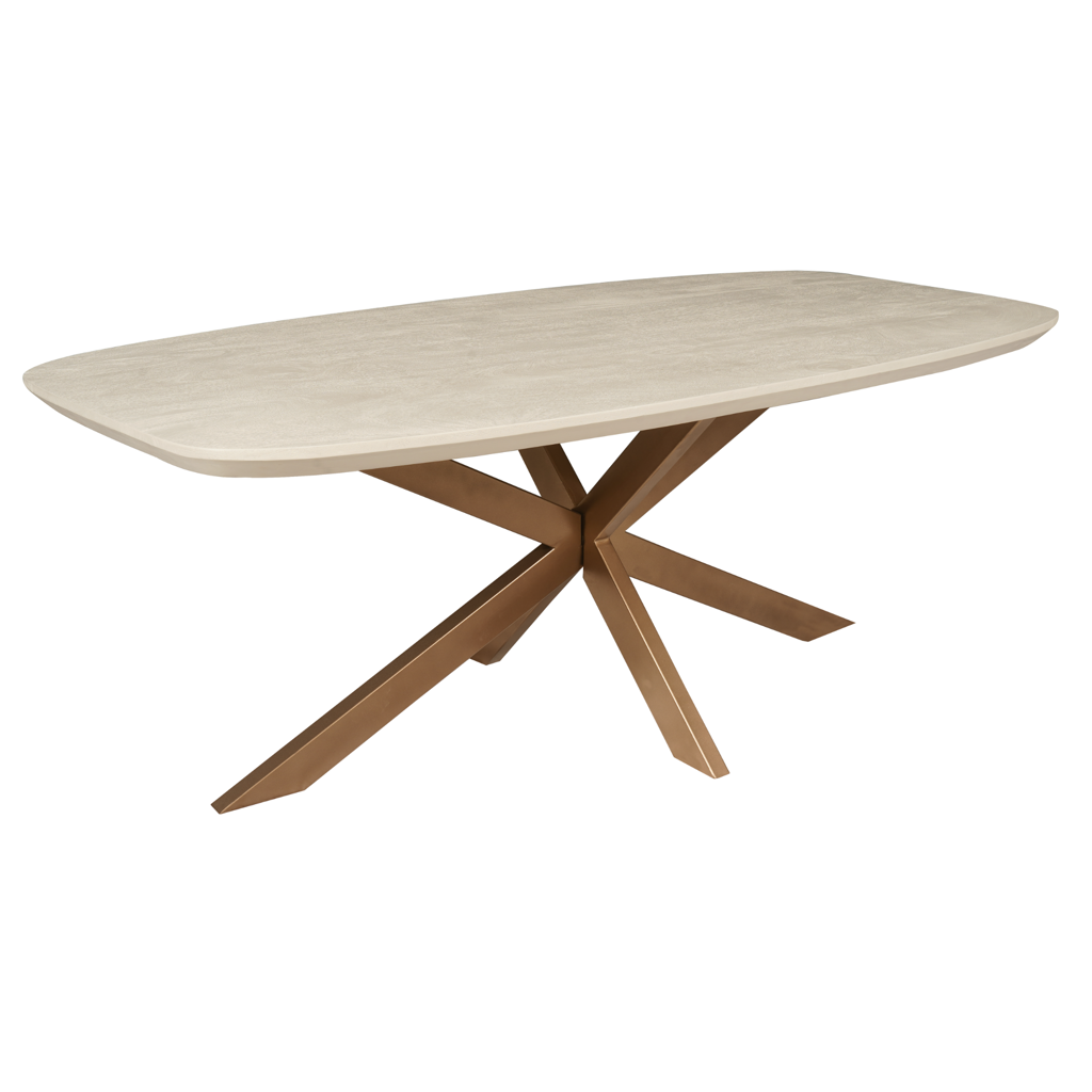 Esstisch Mandy Sand 280x100x76 cm – eleganter Mangoholz-Tisch mit Sand Finish & bronzefarbenem Gestell
