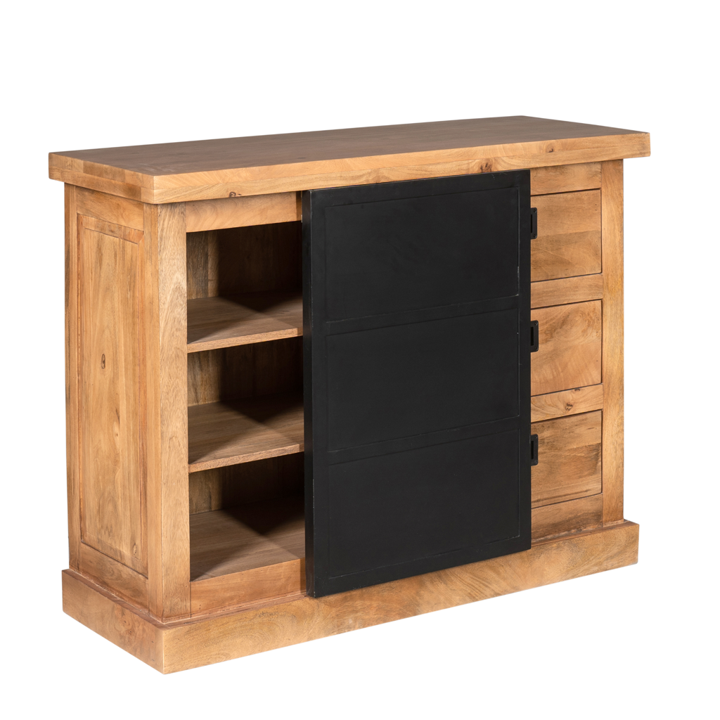Sideboard Nizza 100x45x90 cm – Mangoholz Kommode mit Schubladen & Tür im modernen Design