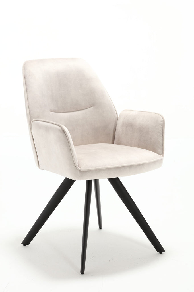 Esszimmerstuhl Oli Creme  – Samt & schwarzes Metall, 60×65×89 cm, elegantes Design mit Armlehne für stilvolle Essbereiche
