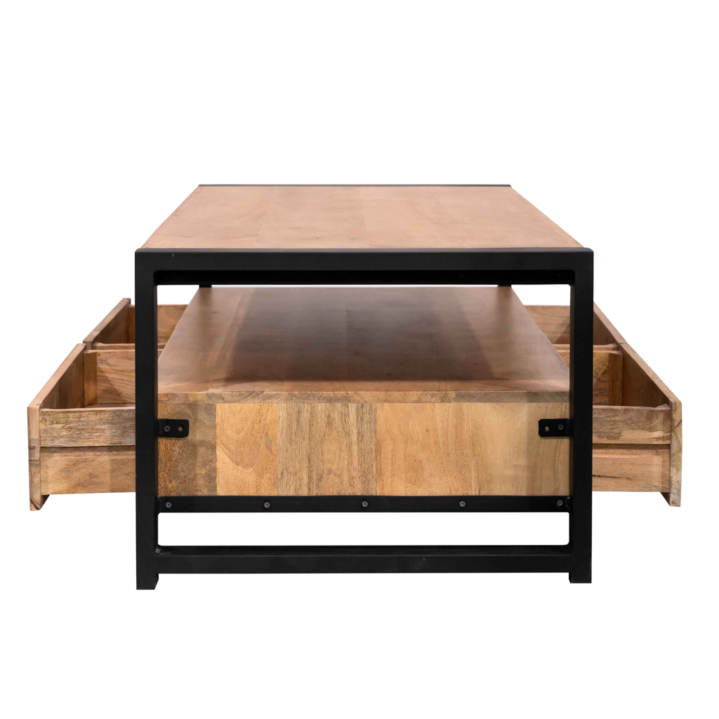 Couchtisch Bori – Rechteckiger Tisch aus Mangoholz & Metallgestell, 120 x 60 x 45 cm