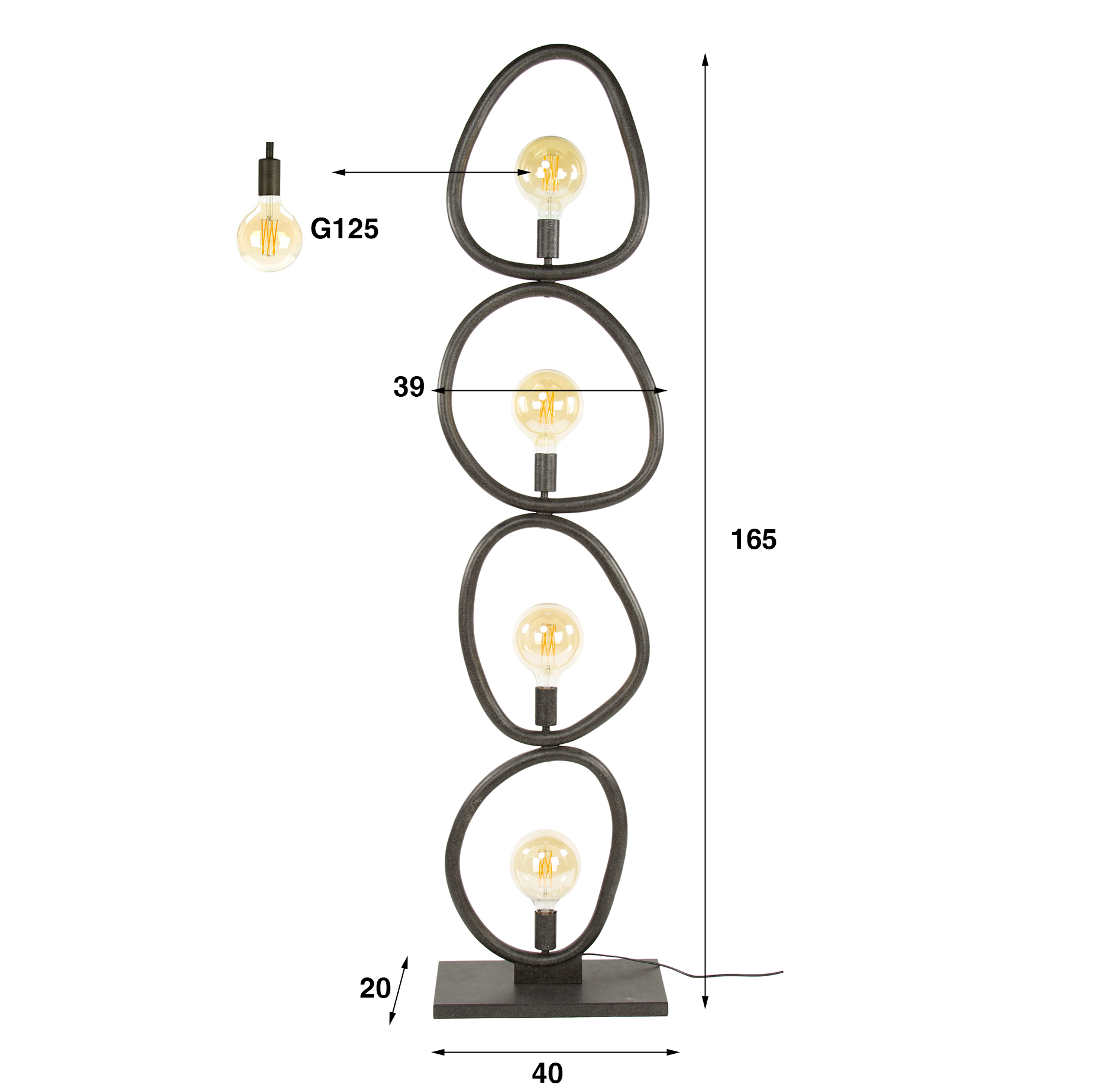 Stehleuchte Novara – 4-flammige Designerlampe aus Metall in Arktikschwarz, 165 cm Höhe