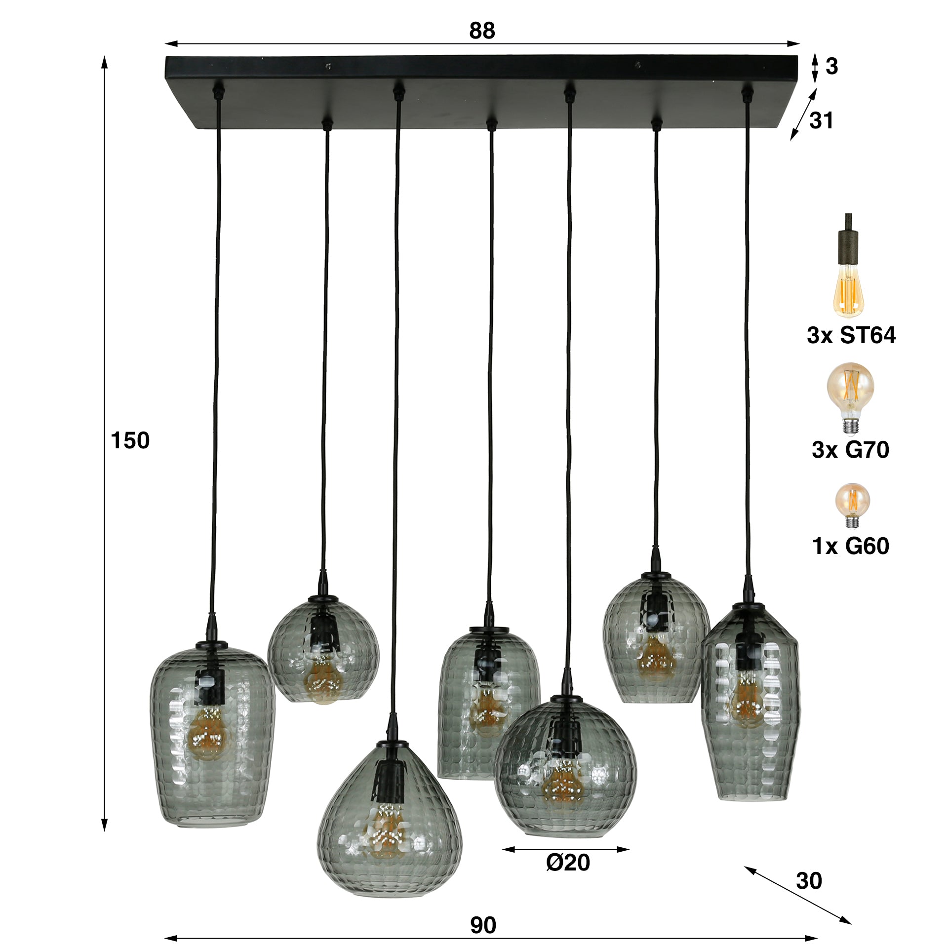 Hängeleuchte – Soma Stone – Glas – Smoke grey glass