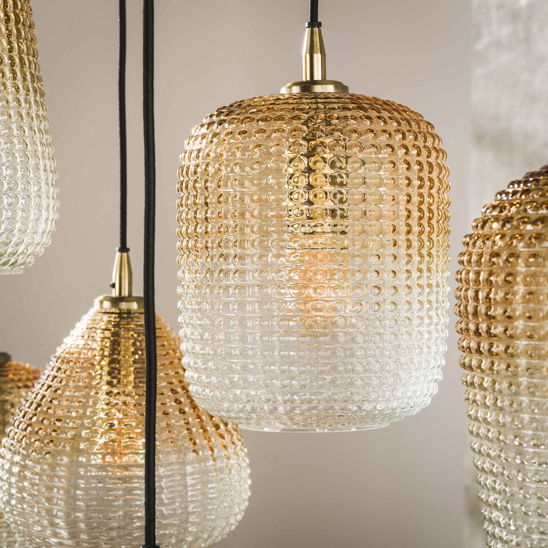 Hängeleuchte – Fiora Oak – Glas – Amber color glas