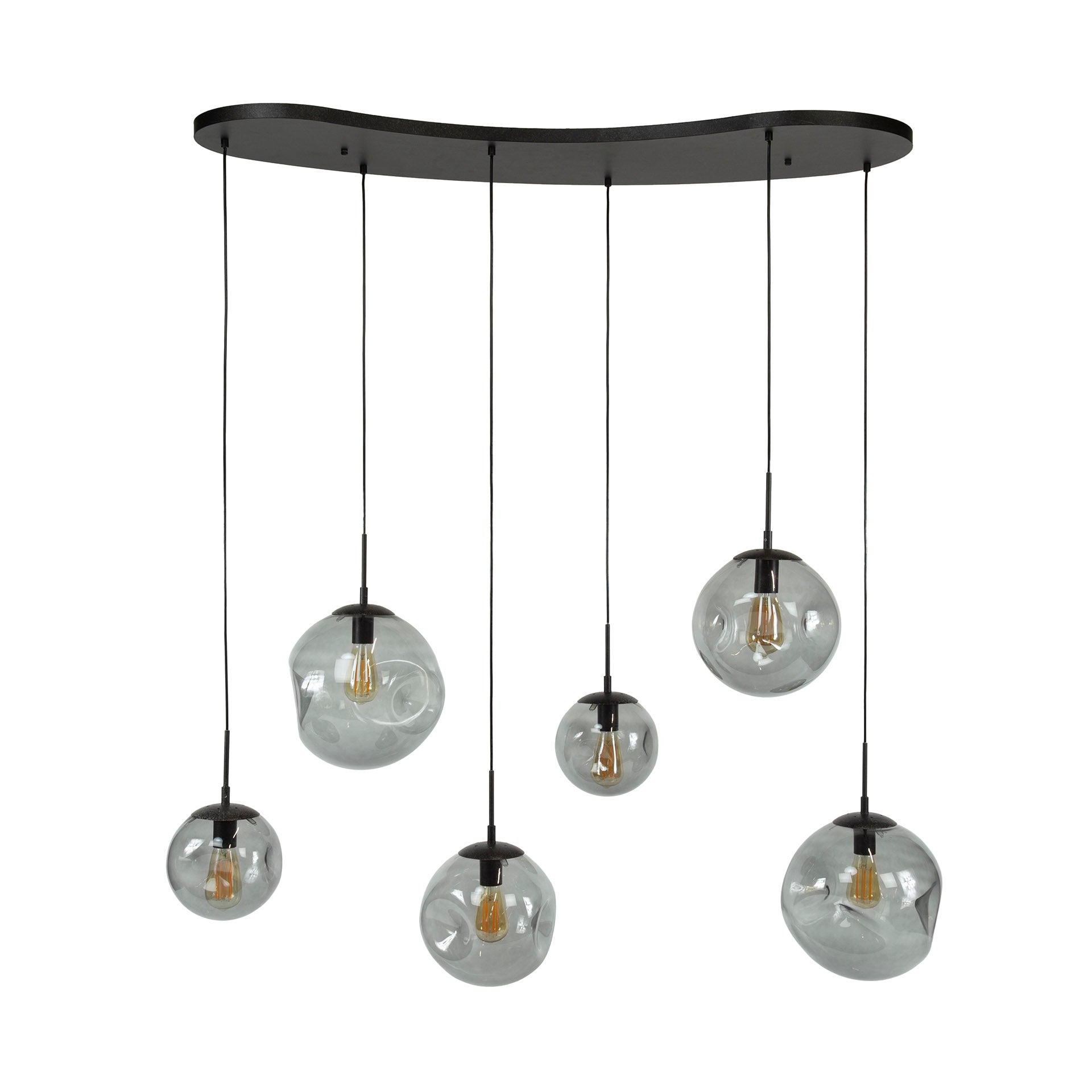 Pendelleuchte Ariva – 6-flammig ,schwarze Deckenleuchte mit Glas, höhenverstellbar bis 150 cm