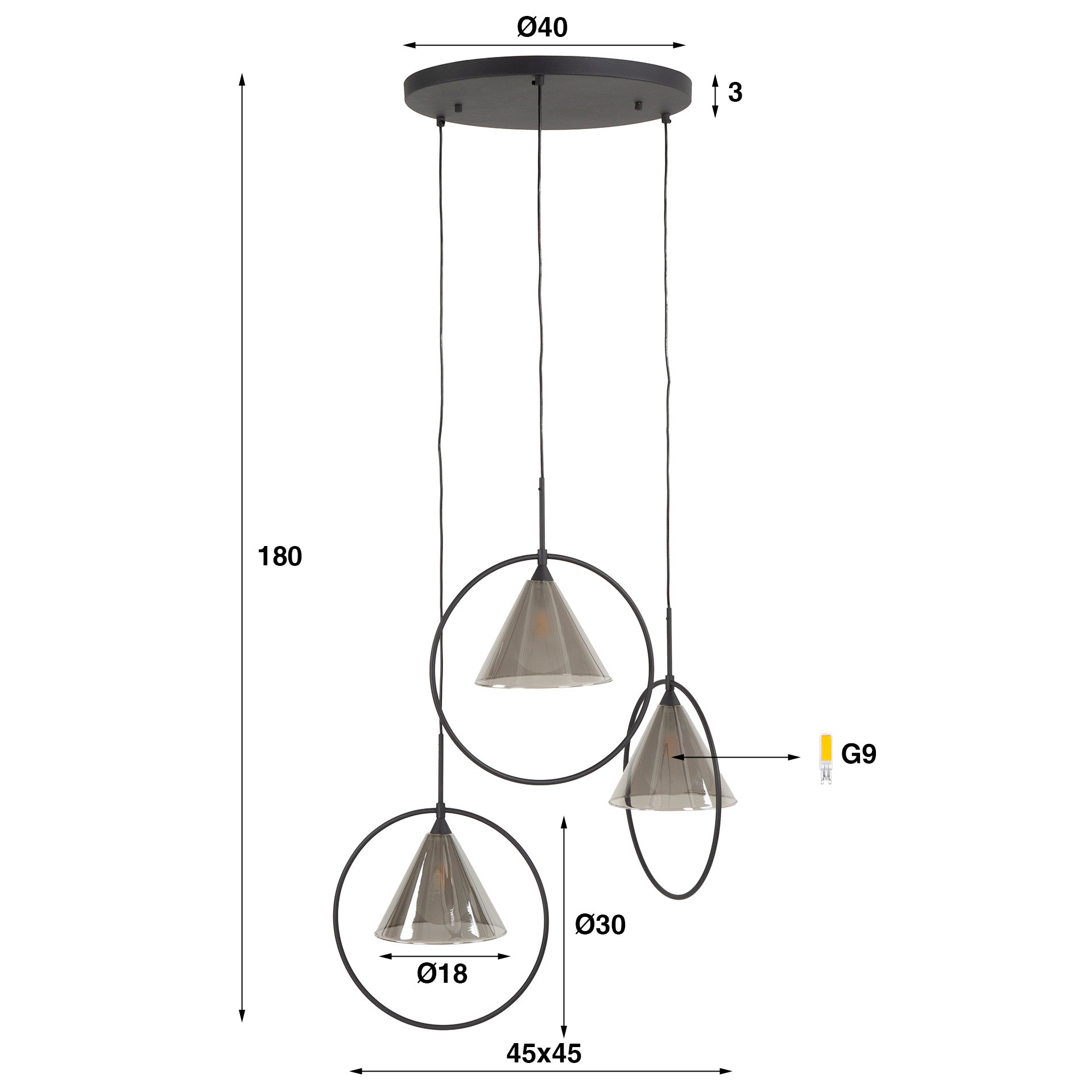 Hängeleuchte – Aureo Prime – Glas – Smoke grey glass