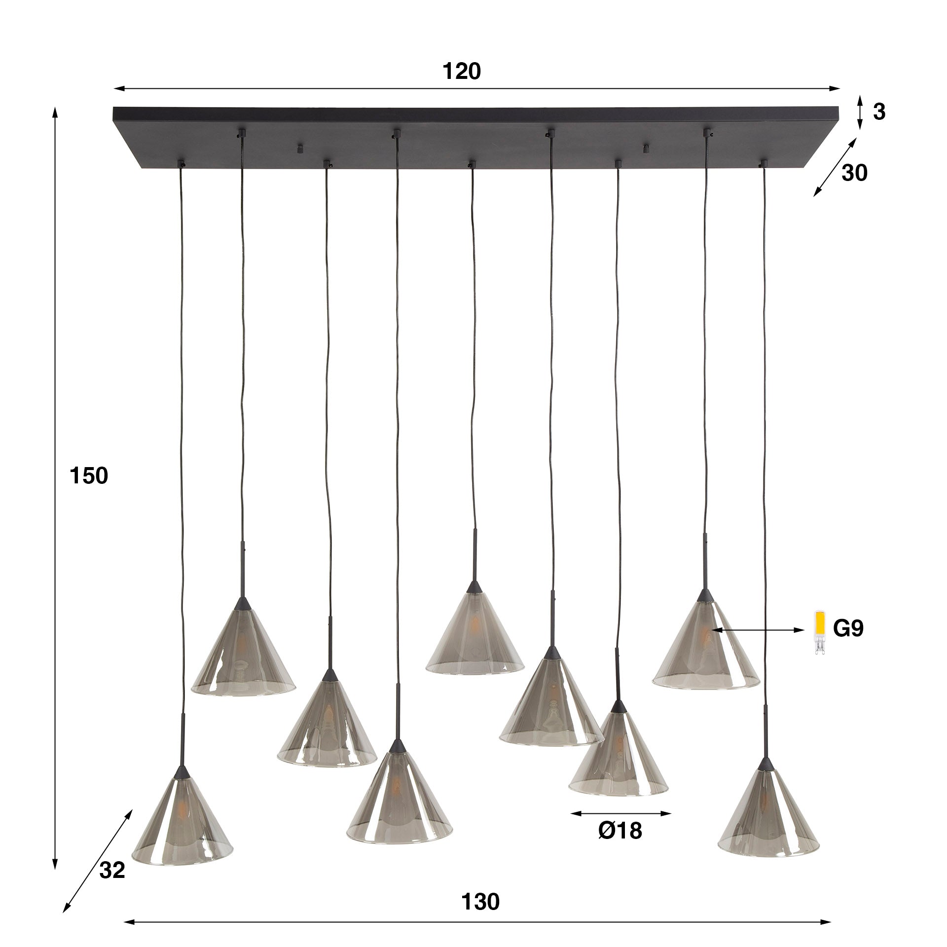 Hängeleuchte – Aria Classic – Glas – Smoke grey glass