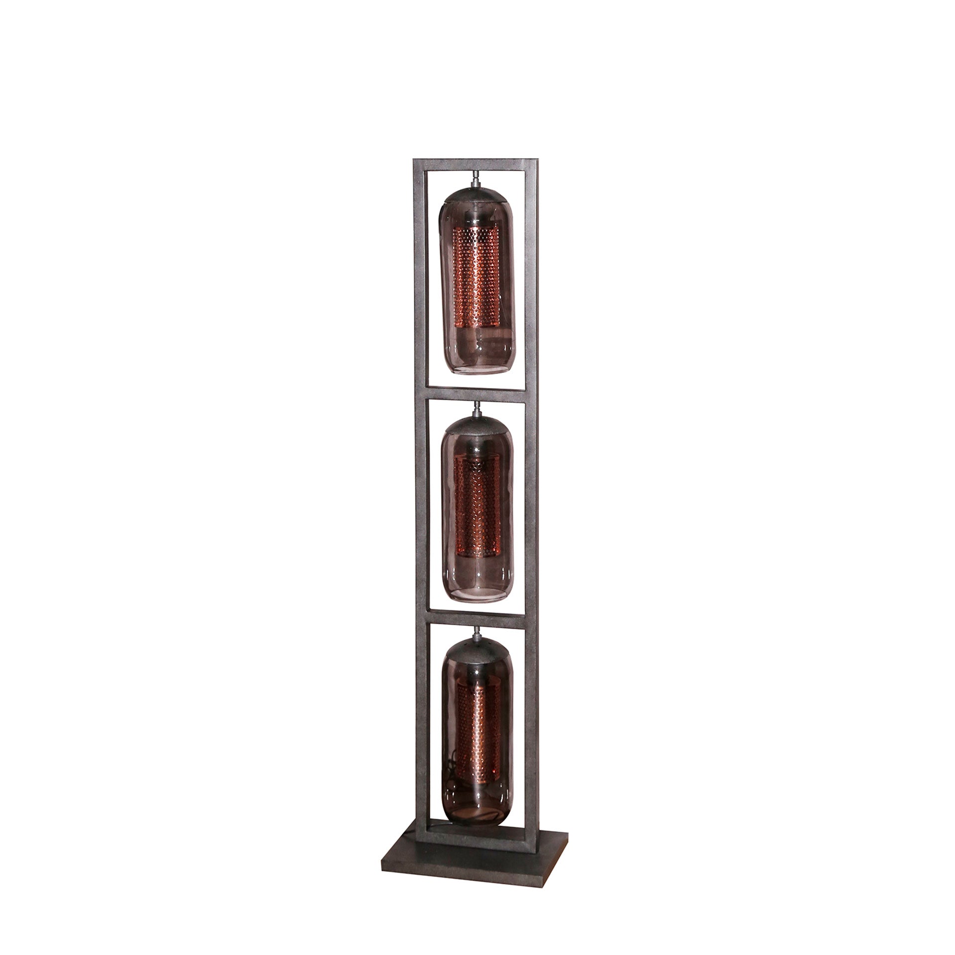 Stehleuchte Turm 3L Smoke Glas & Lochstahl 32×23×158 cm