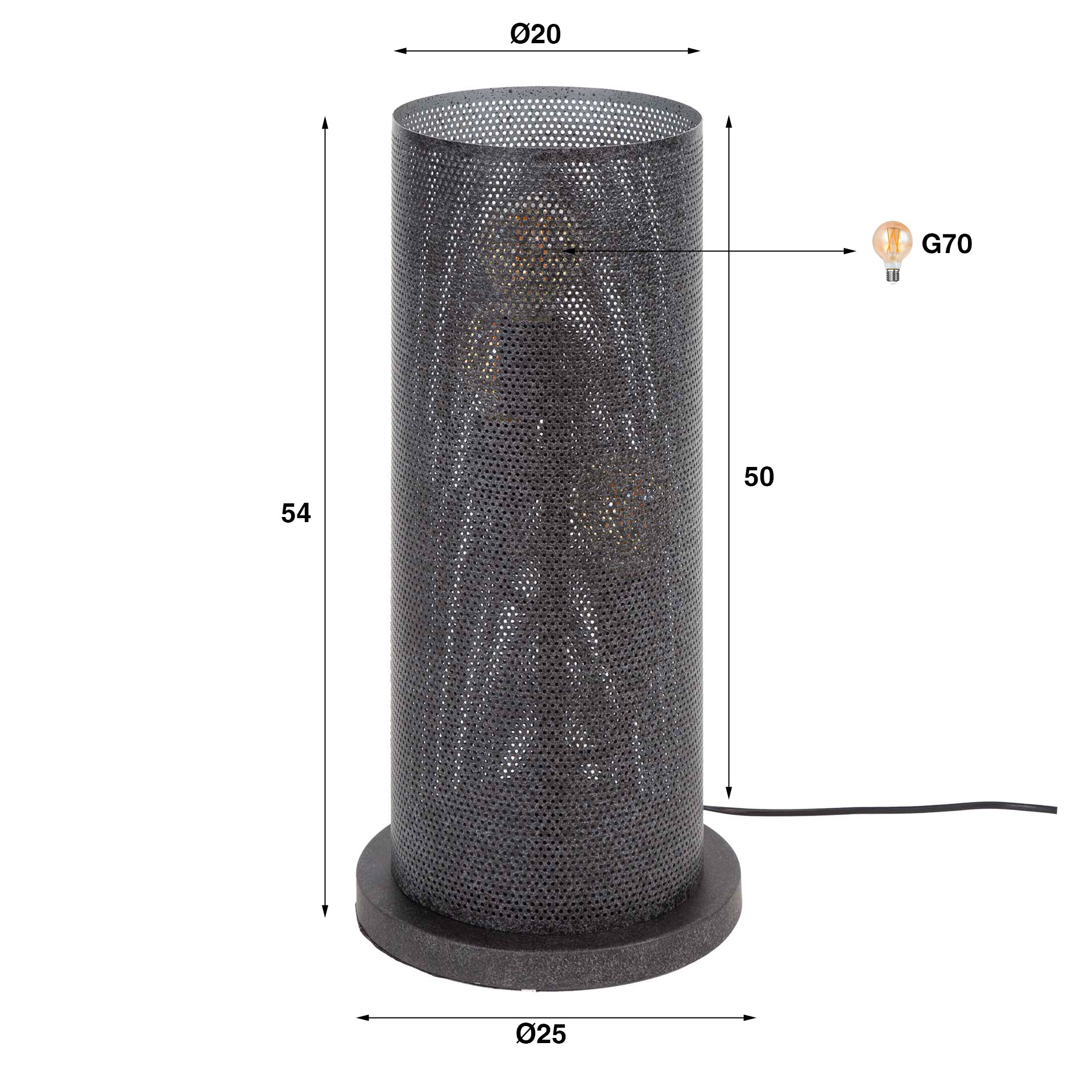 Tischleuchte Rohr Mesh 25×25×54 cm – 3-flammig Schwarz Metall