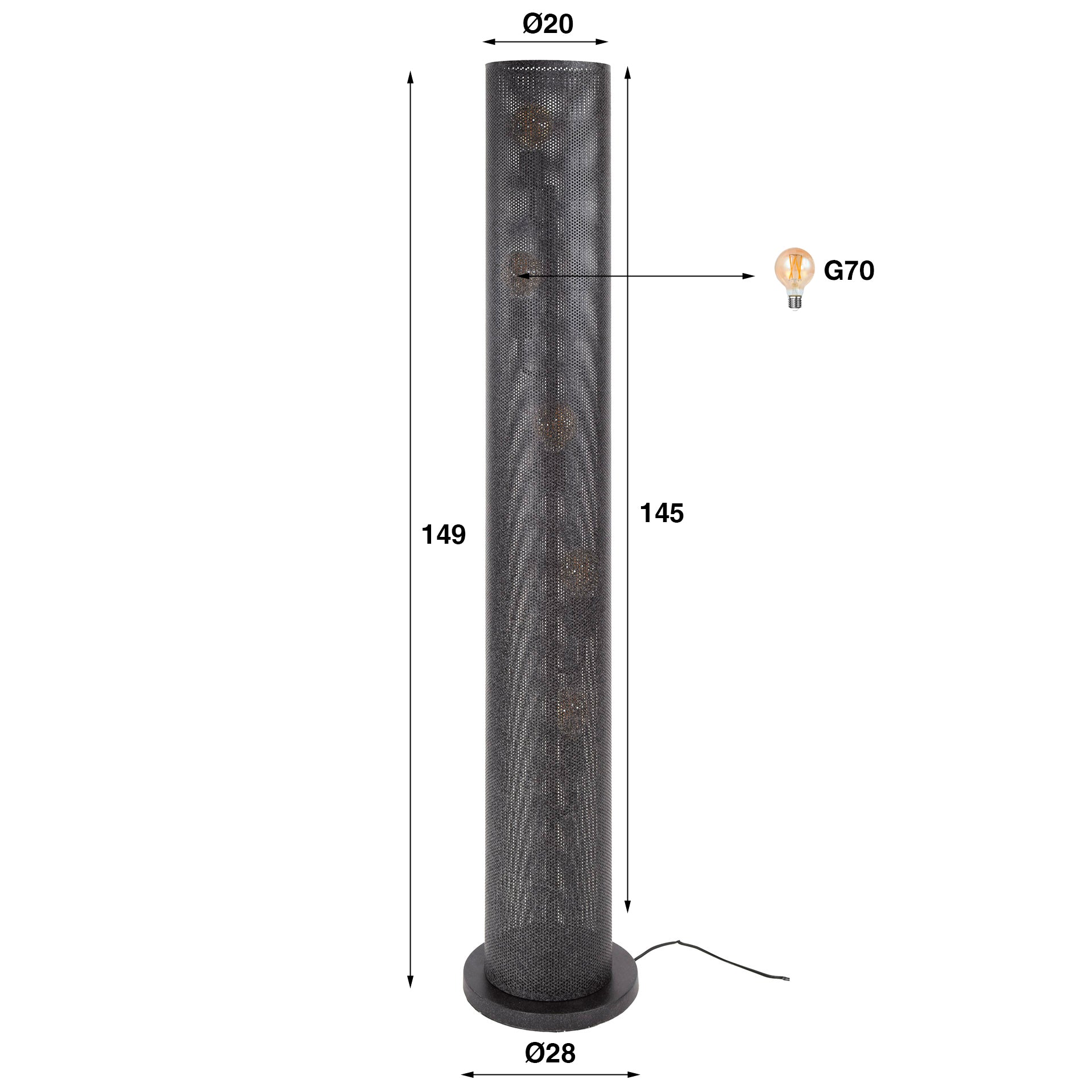 Stehleuchte Rohr Mesh 28×28×149 cm – 5-flammig Schwarz Metall