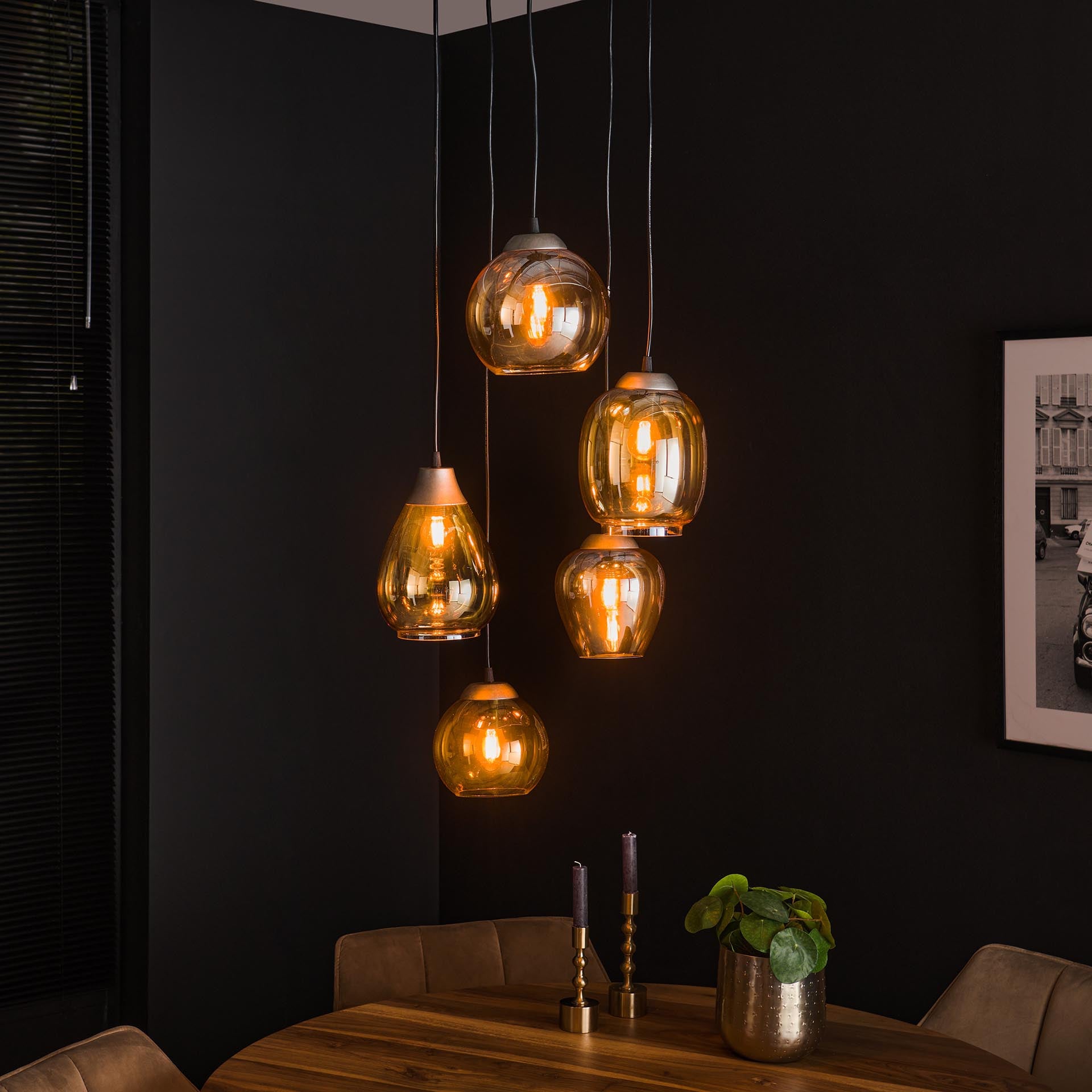 Hängeleuchte Ambero 5L 43×43×150 cm – Glas-Leuchte Chrom, höhenverstellbar