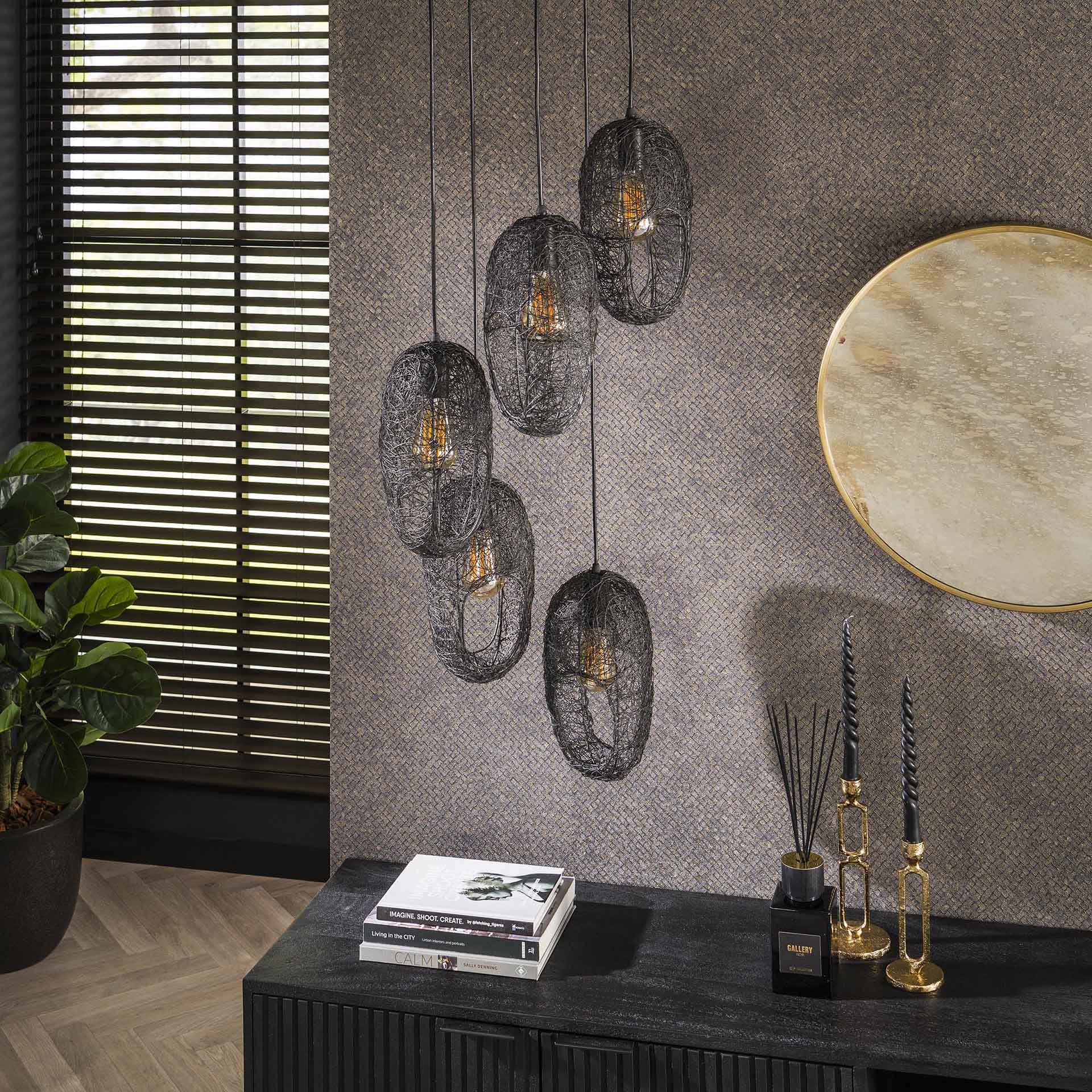 Hängeleuchte Lente 5L 45×45×180 cm – moderne Draht-Leuchte mit Augen-Design