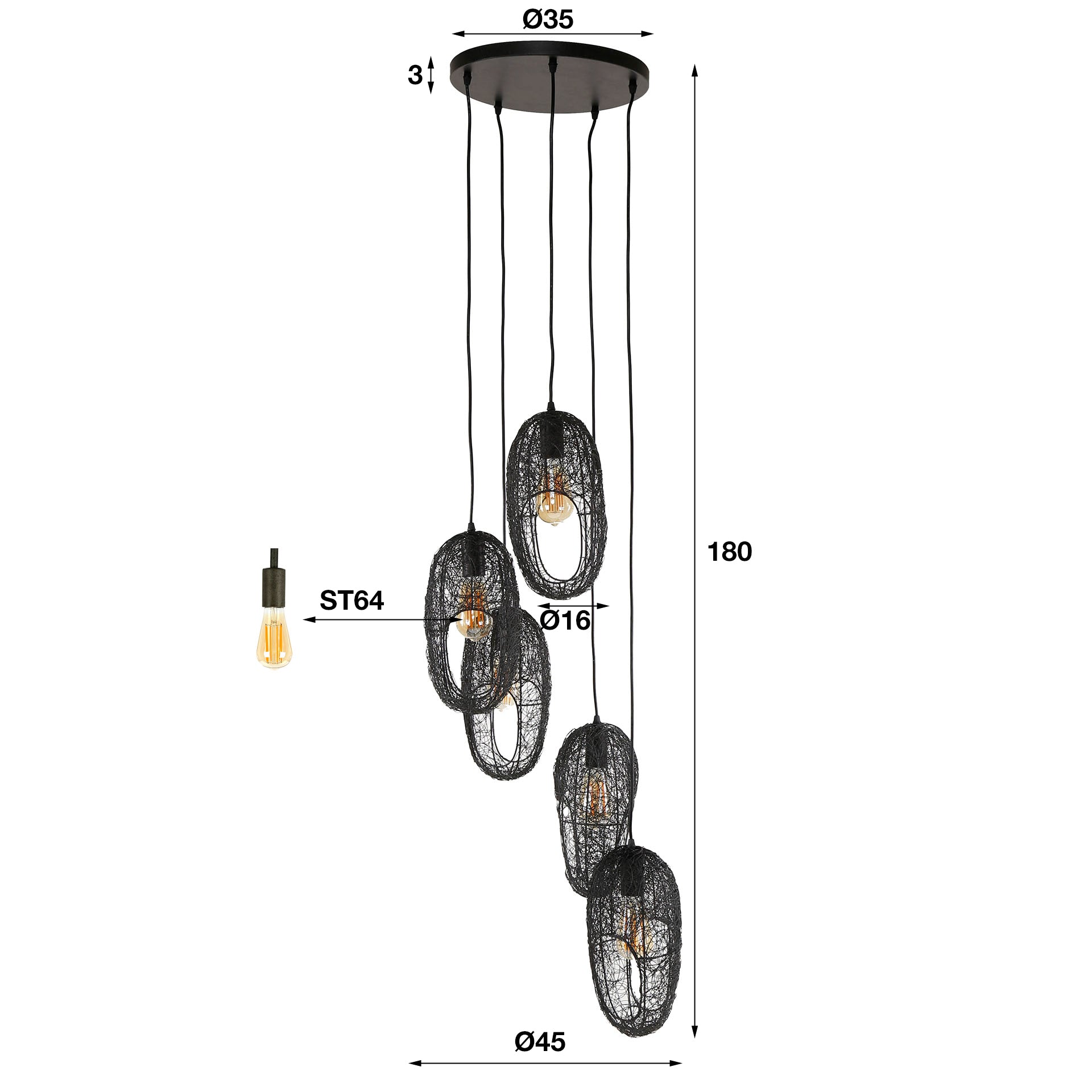 Hängeleuchte Lente 5L 45×45×180 cm – moderne Draht-Leuchte mit Augen-Design