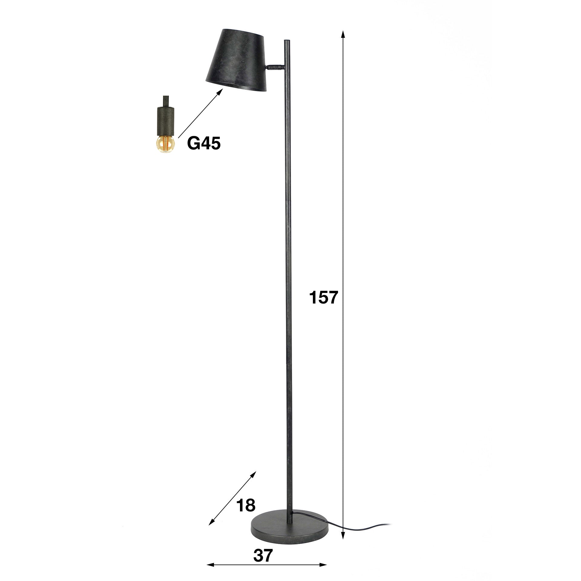 Stehleuchte Schermo 1-flammig 37×18×157 cm – verstellbarer Metallschirm in Anthrazit, Vintage-Design
