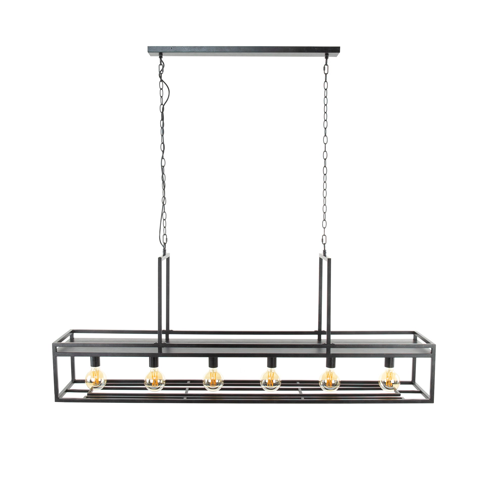 Hängeleuchte Freddo 6-flammig 160×28×150 cm – rechteckige Metall-Leuchte in Anthrazit mit Glas- & Ablagefunktion