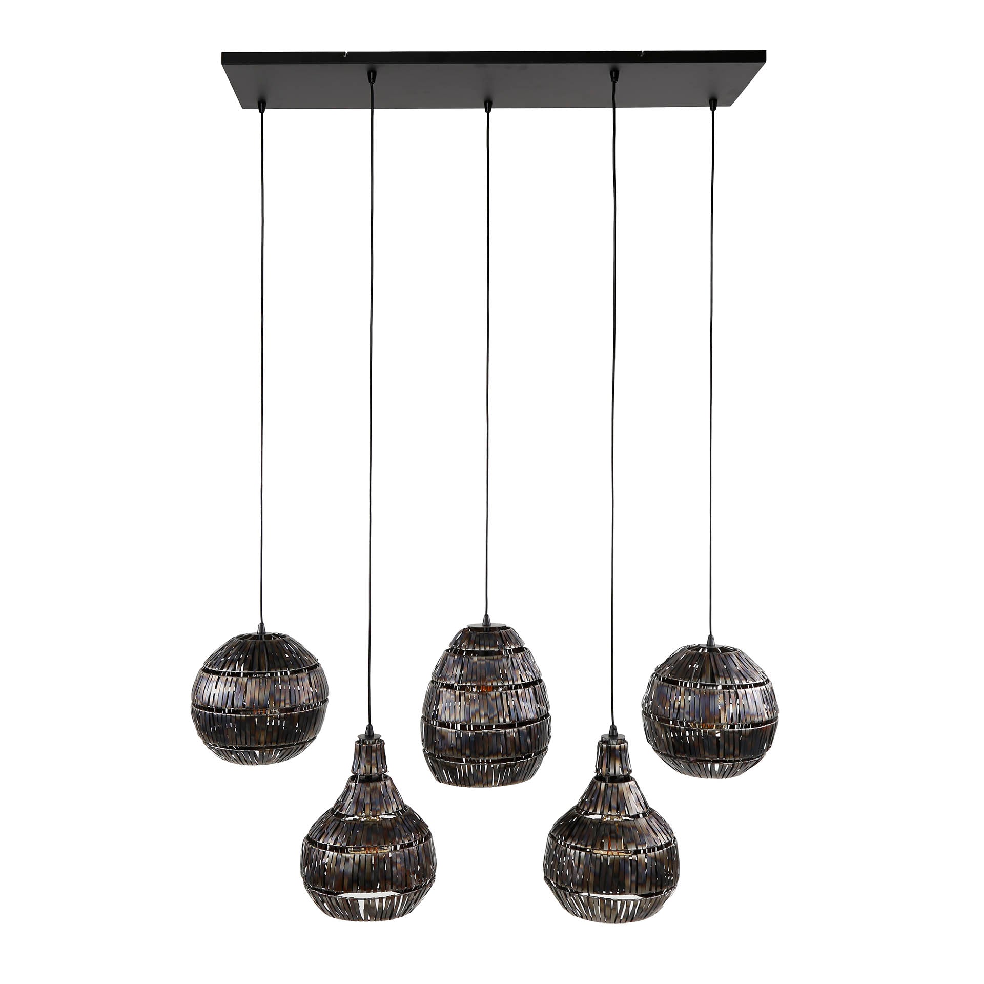 Hängelampe Bohomo 5-flammig Strip Multi Shade 130×30×150 cm – handgefertigte Metall-Leuchte, höhenverstellbar