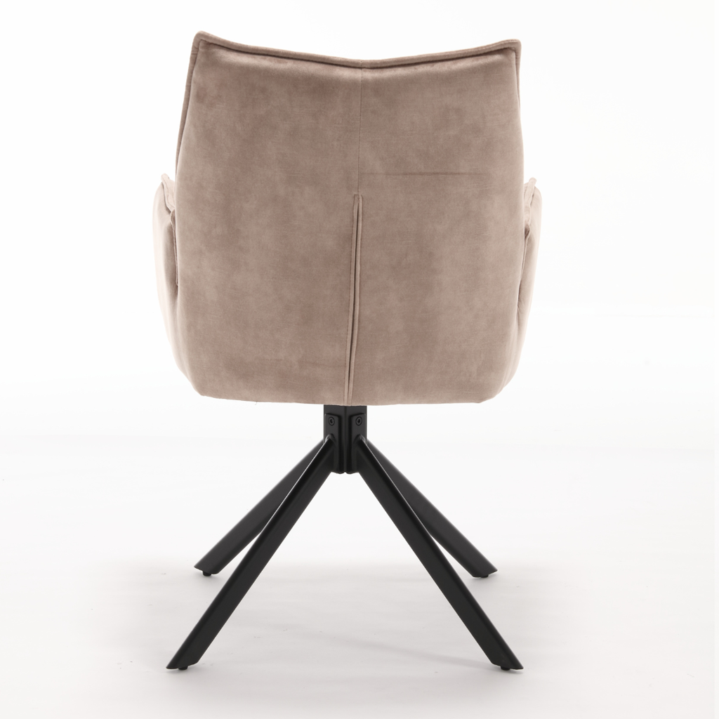 Esszimmerstuhl Daira Velvet Beige – Drehstuhl 65×56×85 cm mit Armlehnen, Memory-Rückkehr & schwarzem Metallbein