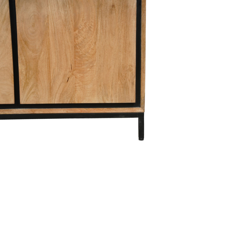 TV-Board Rois 150x45x55 cm – Massives Mangoholz mit schwarzem Metallrahmen & 3 grifflosen Türen