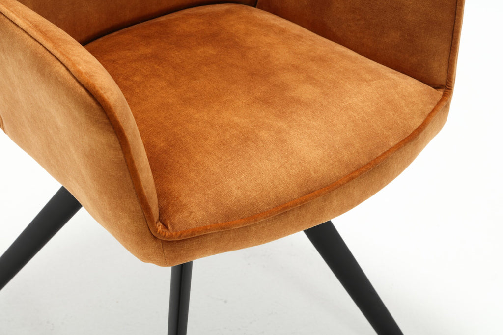 Esszimmerstuhl Oli Gold – Samt & schwarze Metallbeine, 60×65×89 cm, stilvoller Polsterstuhl mit Armlehnen