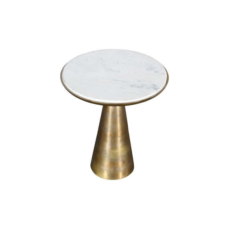 Beistelltisch Elyo – runder Couchtisch mit weißer Marmorplatte & goldfarbenem Metallfuß, 45×45×50 cm