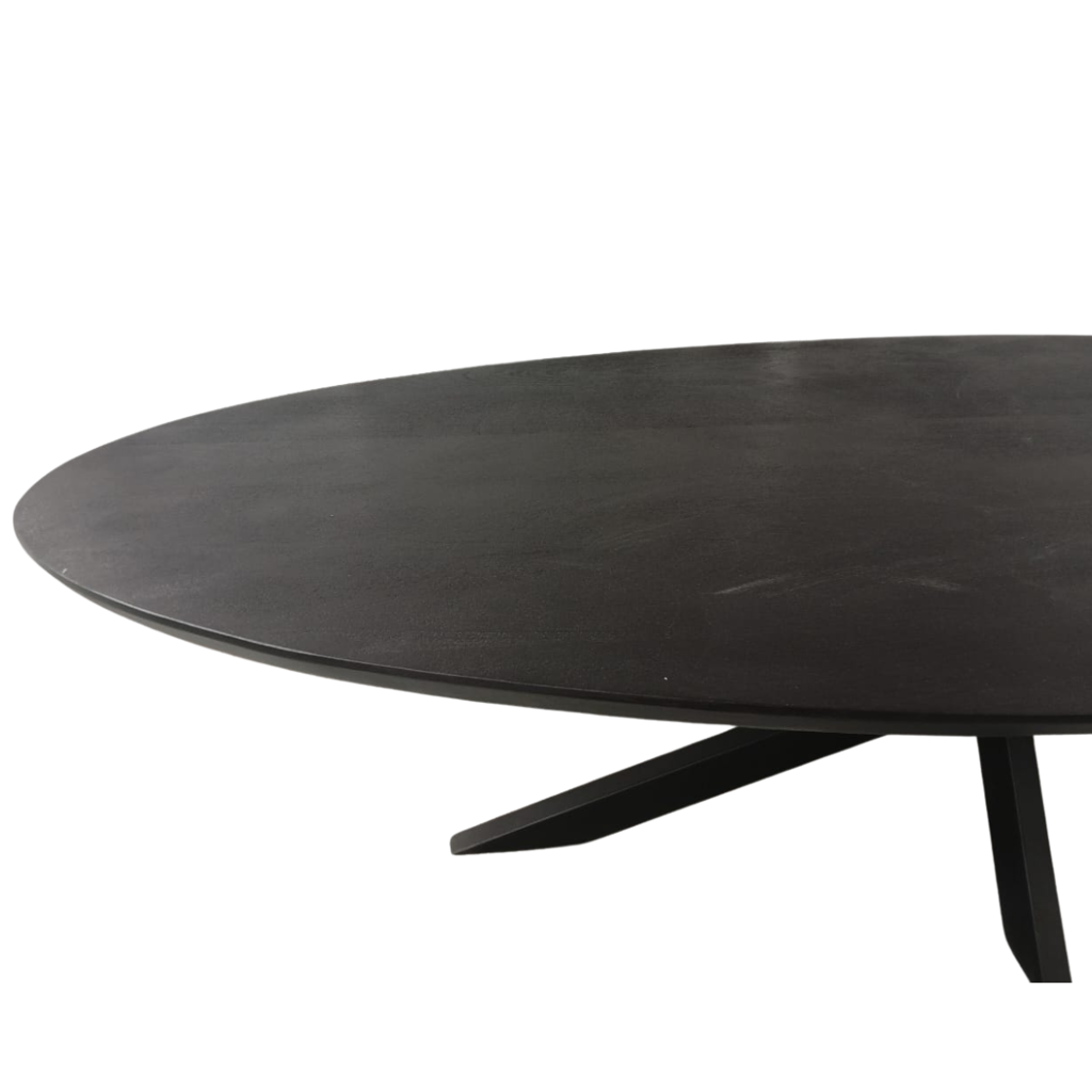 Ovaler Esstisch Jacky Schwarz 300x120x76 cm – massives Mangoholz mit sandgestrahlter Tischplatte & Metallgestell