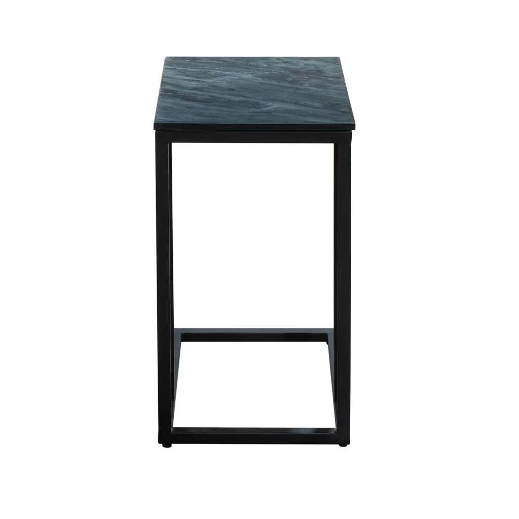 Beistelltisch Slider Schwarz – Mangoholz mit sandgestrahlter Oberfläche & schwarzem Metallgestell, 48×32×72 cm