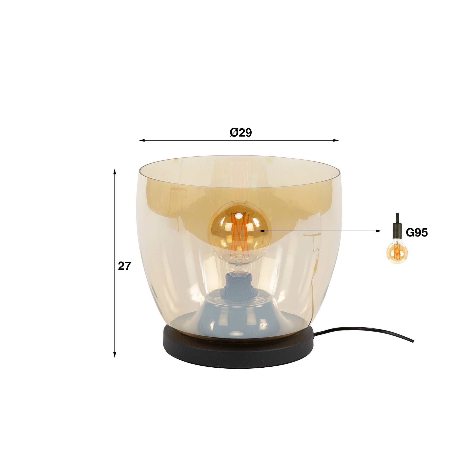 Stehleuchte Martina UP L Glas Ø29×27×150 cm – elegante Glas-Leuchte in Amber, LED geeignet