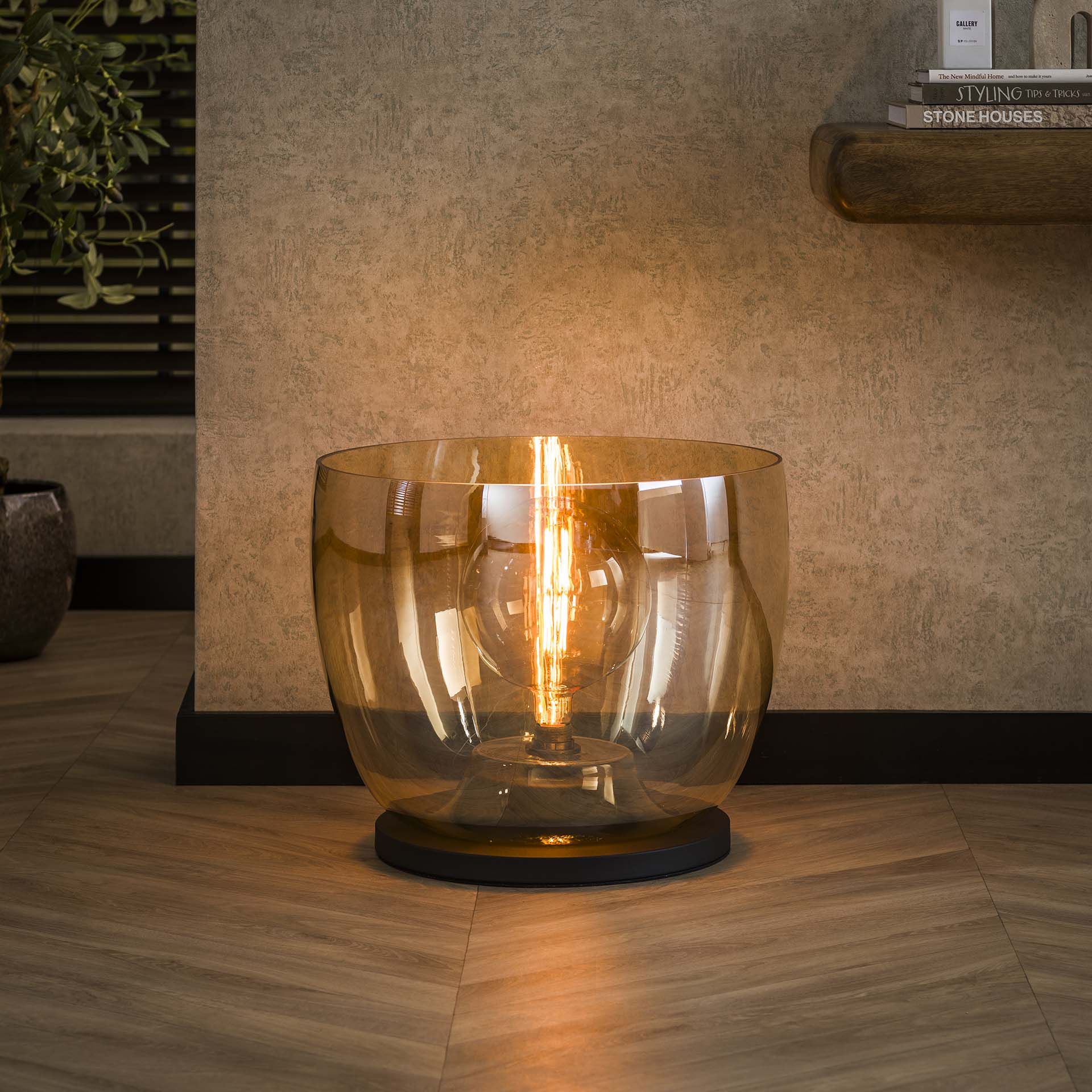 Stehleuchte Martina UP XXL Glas Ø48×41×170 cm – elegante Glas-Leuchte in Amber, LED geeignet