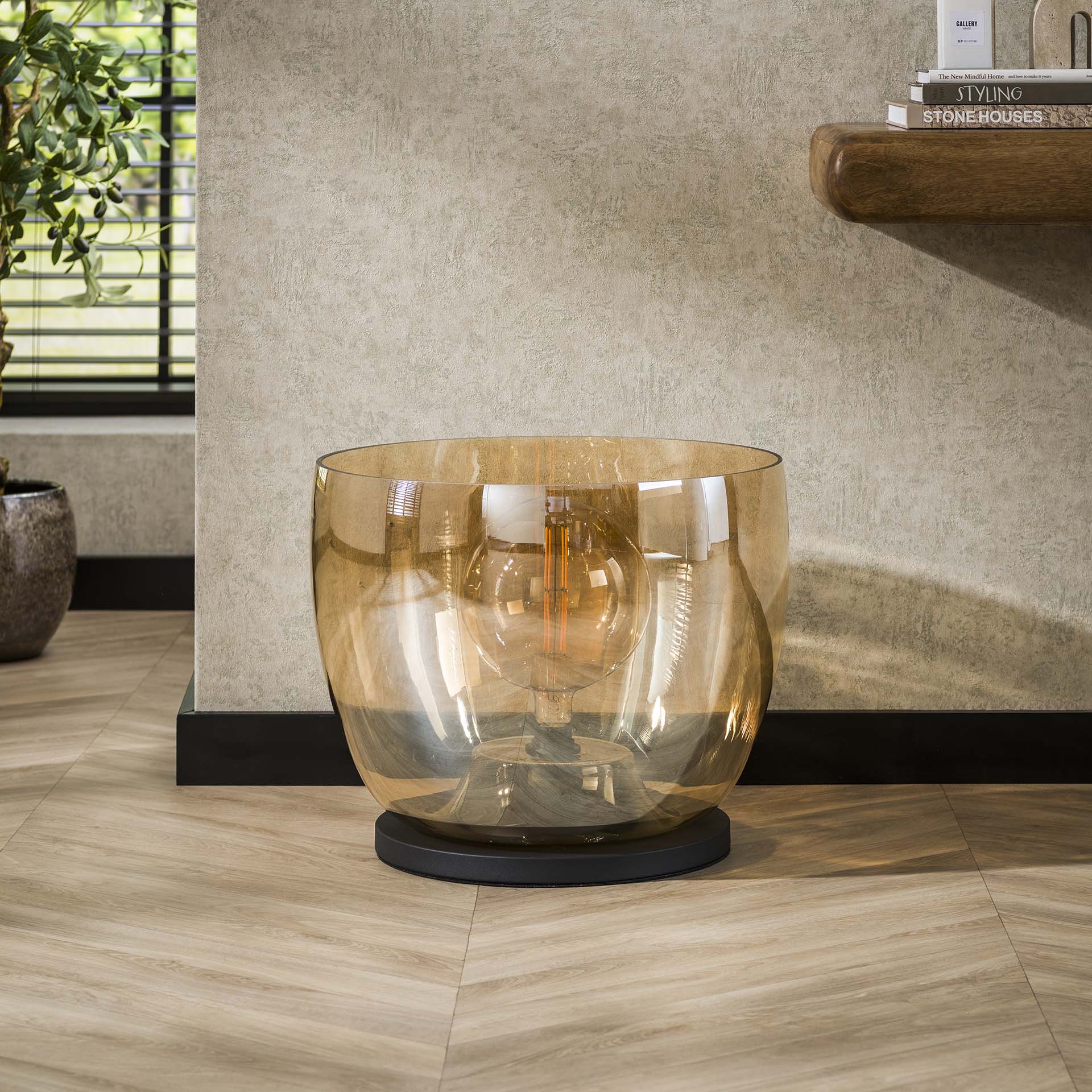 Stehleuchte Martina UP XXL Glas Ø48×41×170 cm – elegante Glas-Leuchte in Amber, LED geeignet