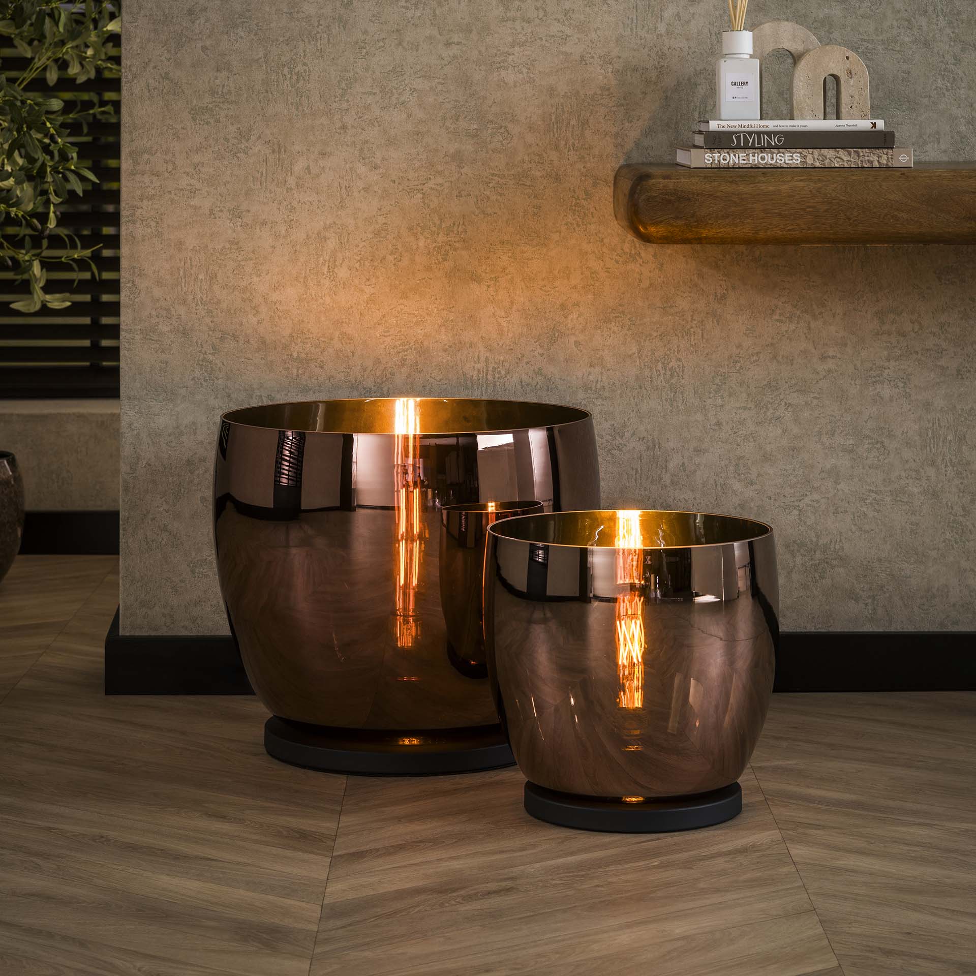 Stehleuchte Martina UP XXL Glas Ø48×41×170 cm – elegante Glas-Leuchte in Kupfer, LED geeignet