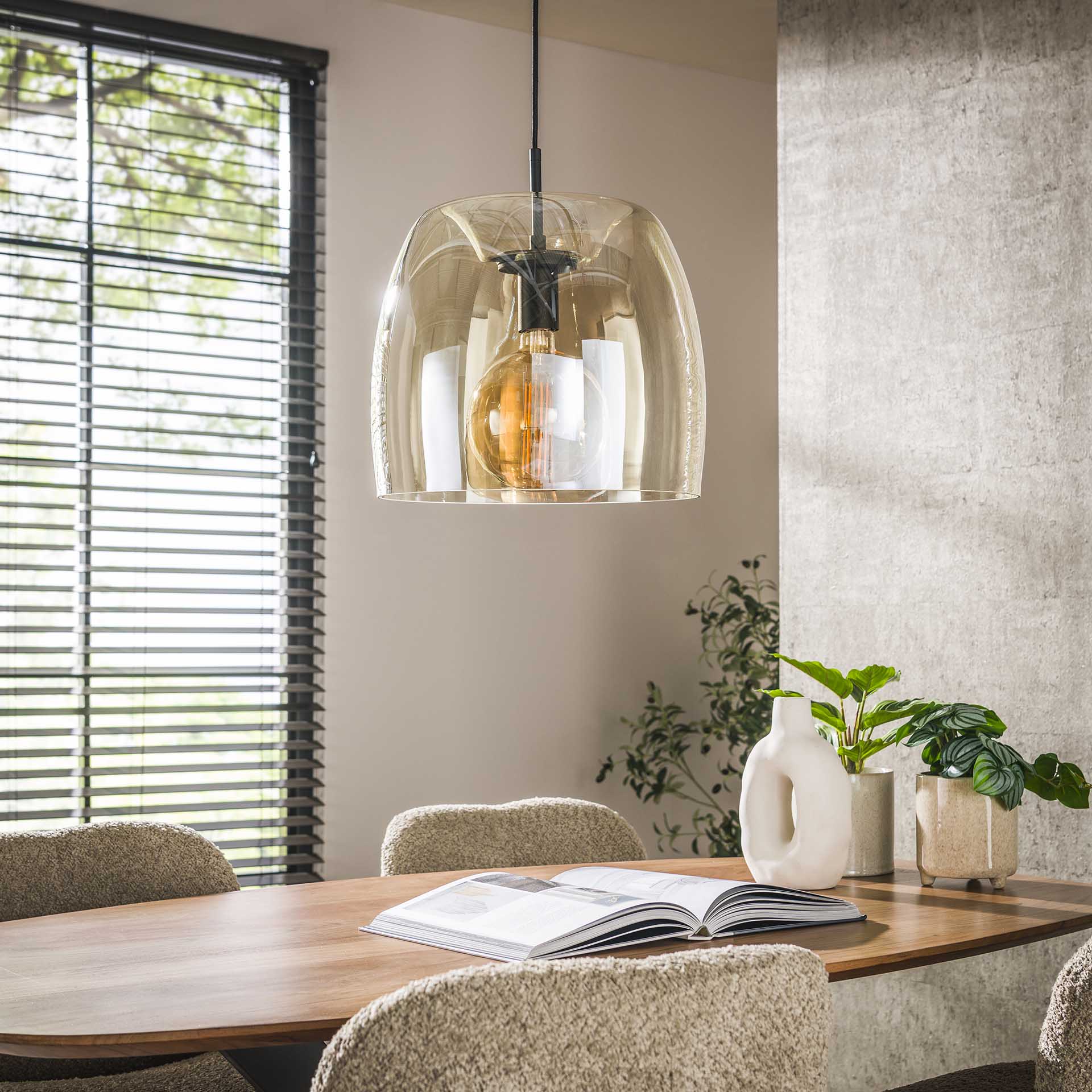Hängeleuchte Martina Drift Glas Amber Ø35×150 cm – elegante Glas-Leuchte, höhenverstellbar, LED geeignet