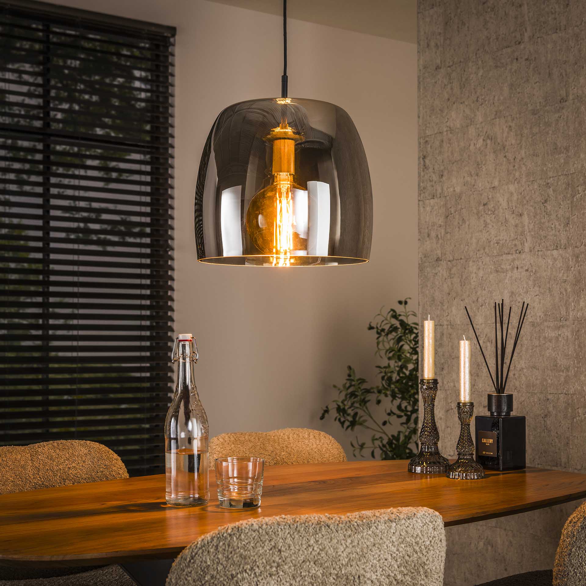 Hängeleuchte Martina Drift Glas Smoke Grey Ø35×150 cm – elegante Glas-Leuchte, höhenverstellbar, LED geeignet