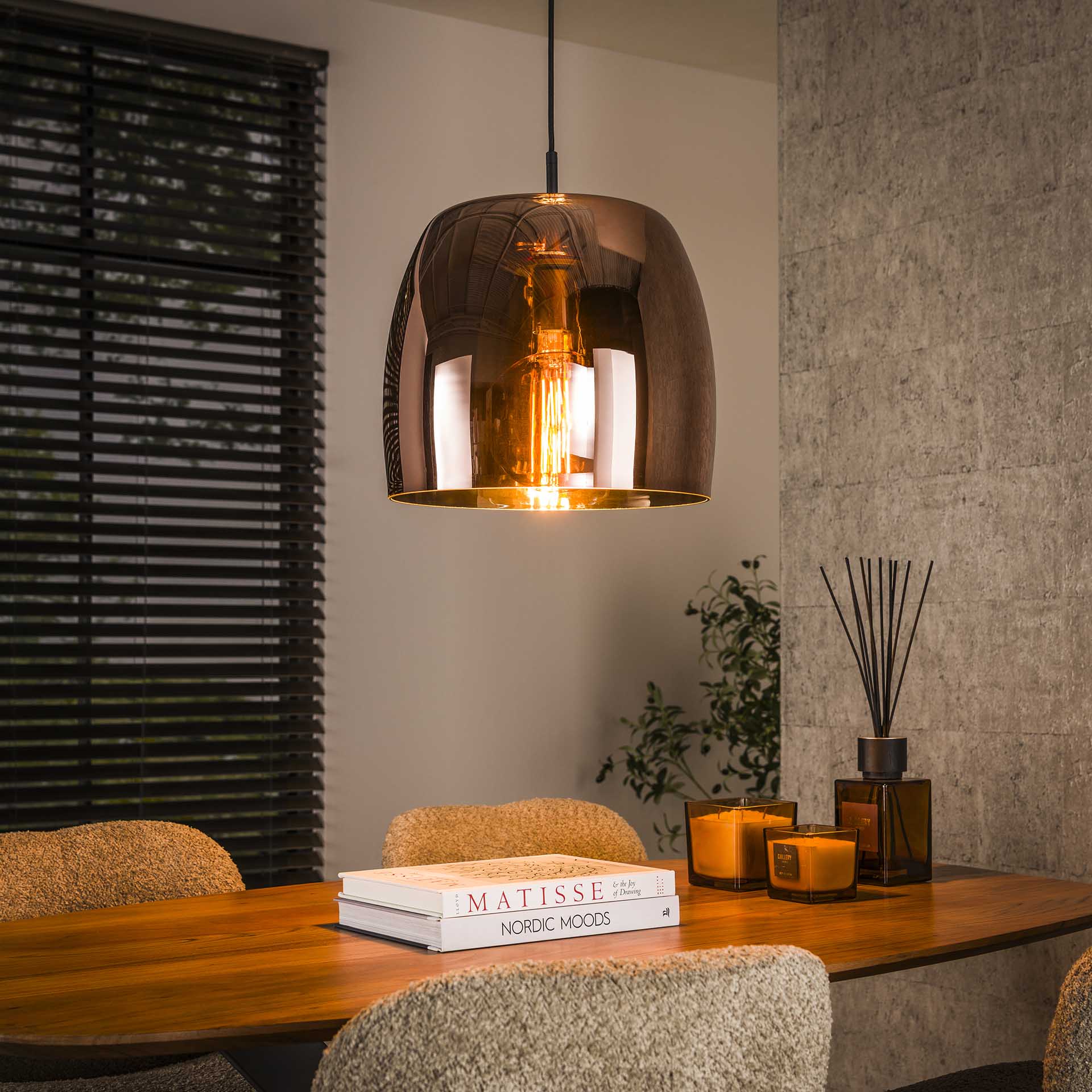 Hängeleuchte Martina Kupfer Glas Drift Ø35×150 cm – elegante Glas-Leuchte, höhenverstellbar, LED geeignet