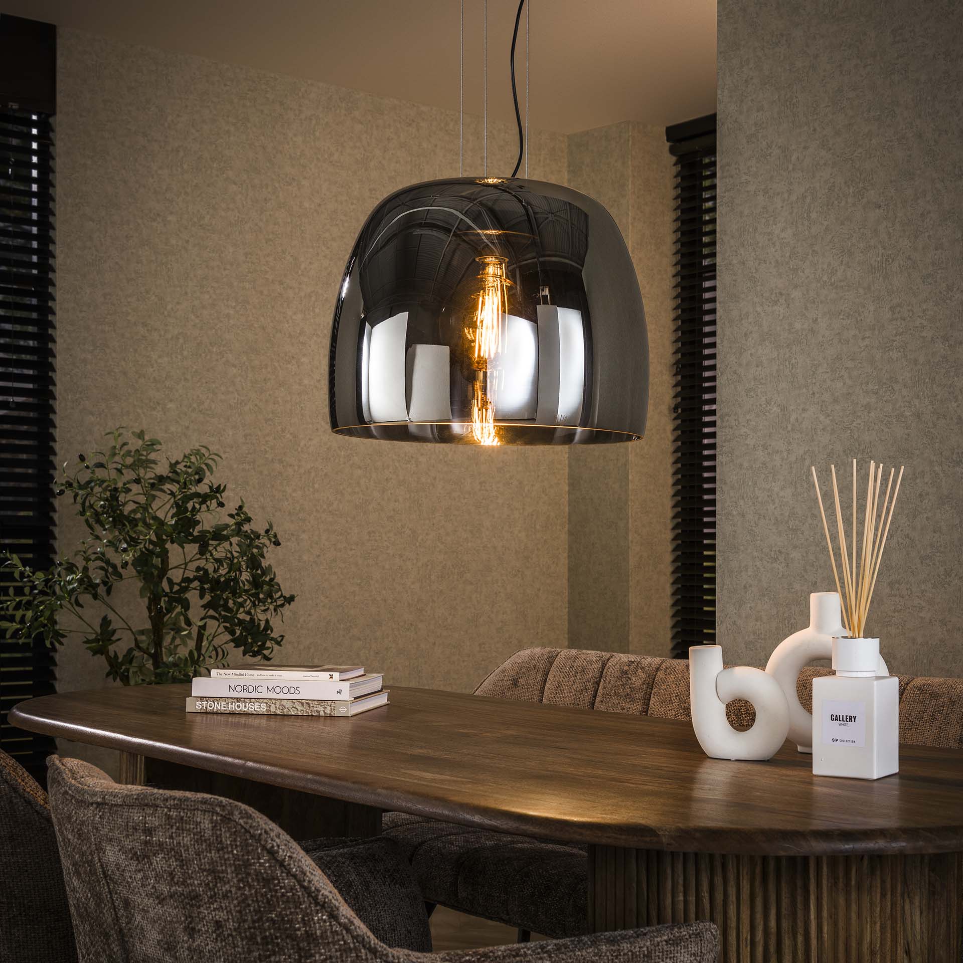 Hängeleuchte Martina Smoke Grey Glas Drift XL Ø48×38×150 cm – moderne Glas-Leuchte, höhenverstellbar, LED geeignet